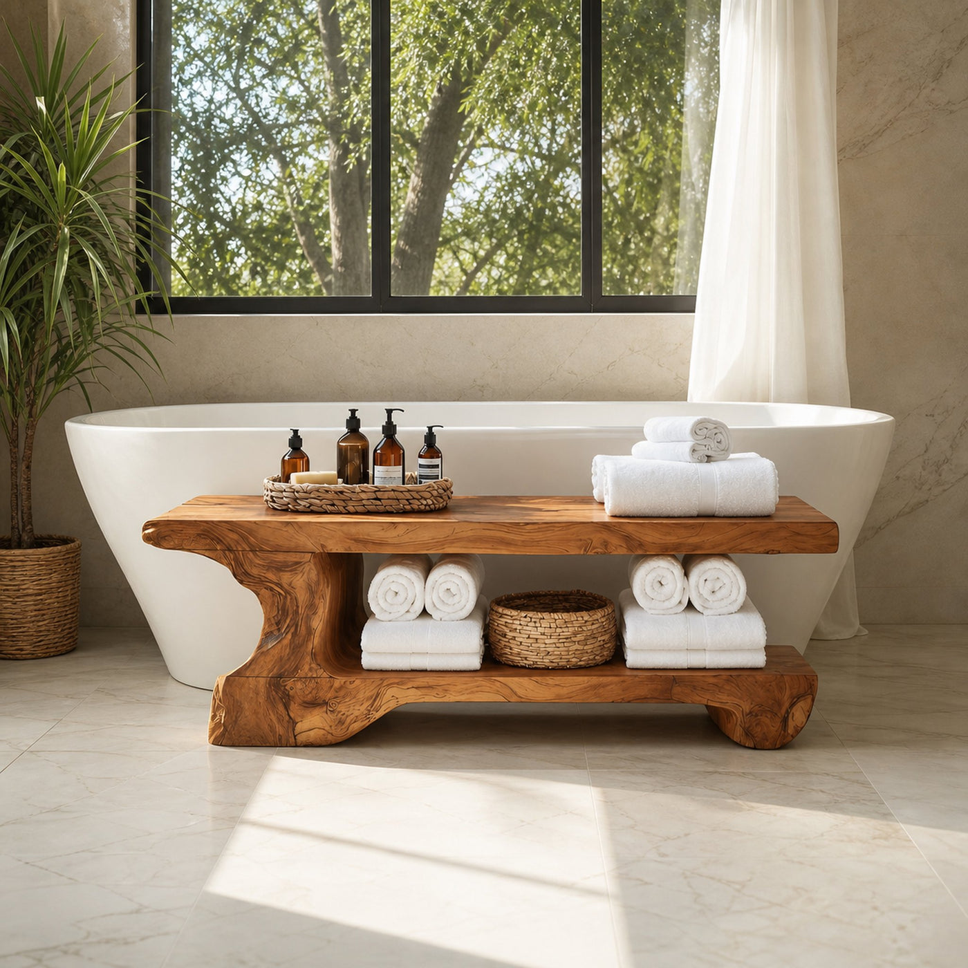 Organic Bath Bench For Bathroom Or Wellness Retreat Interior