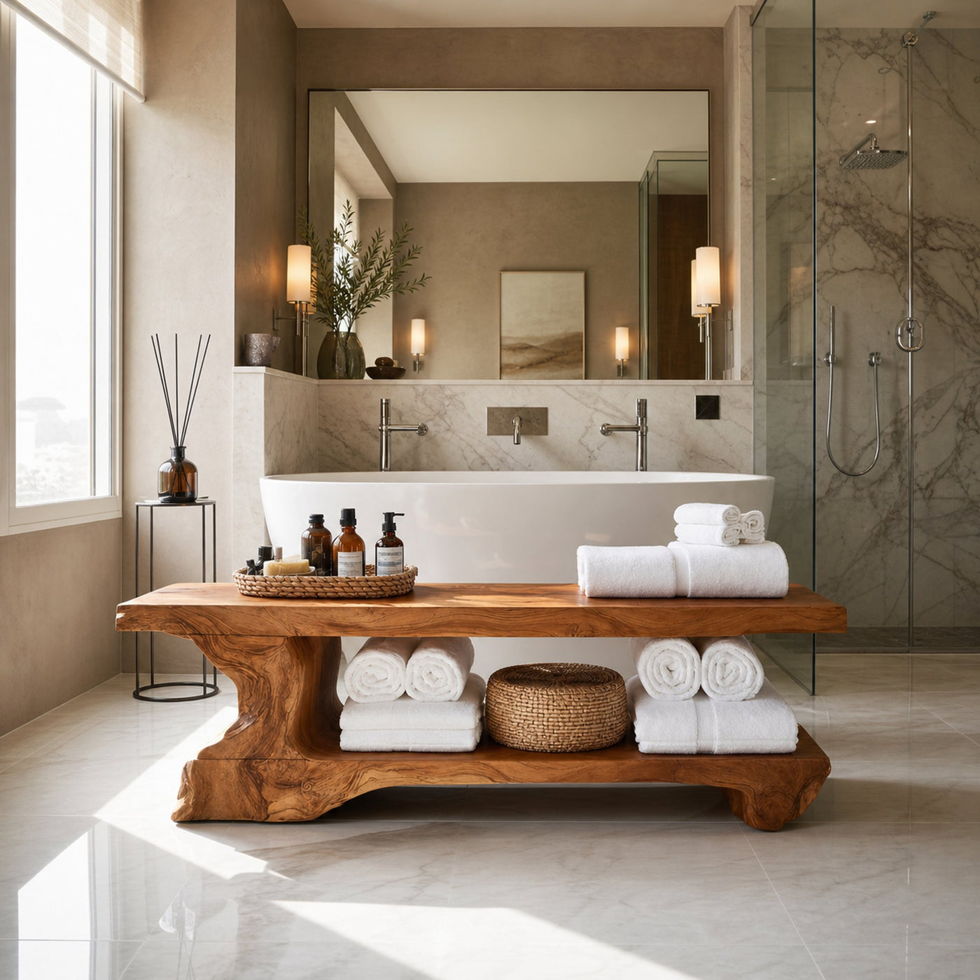 Organic Bath Bench For Bathroom Or Wellness Retreat Interior - product view 6