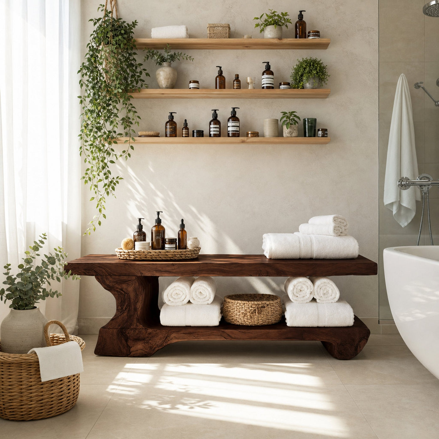 Organic Bath Bench For Bathroom Or Wellness Retreat Interior - product view 7