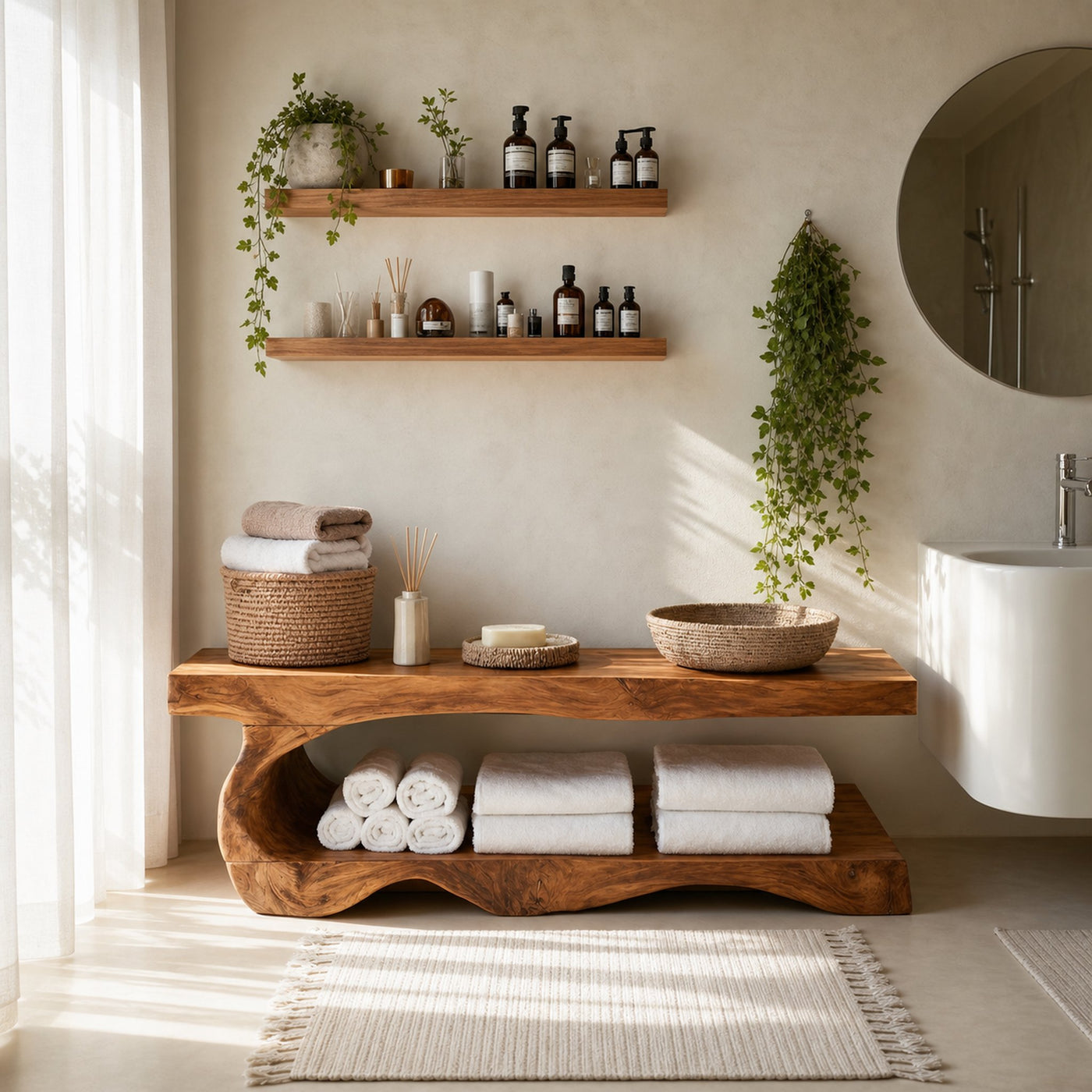 Organic Bath Bench With Storage Shelf For Bathroom - product view 6