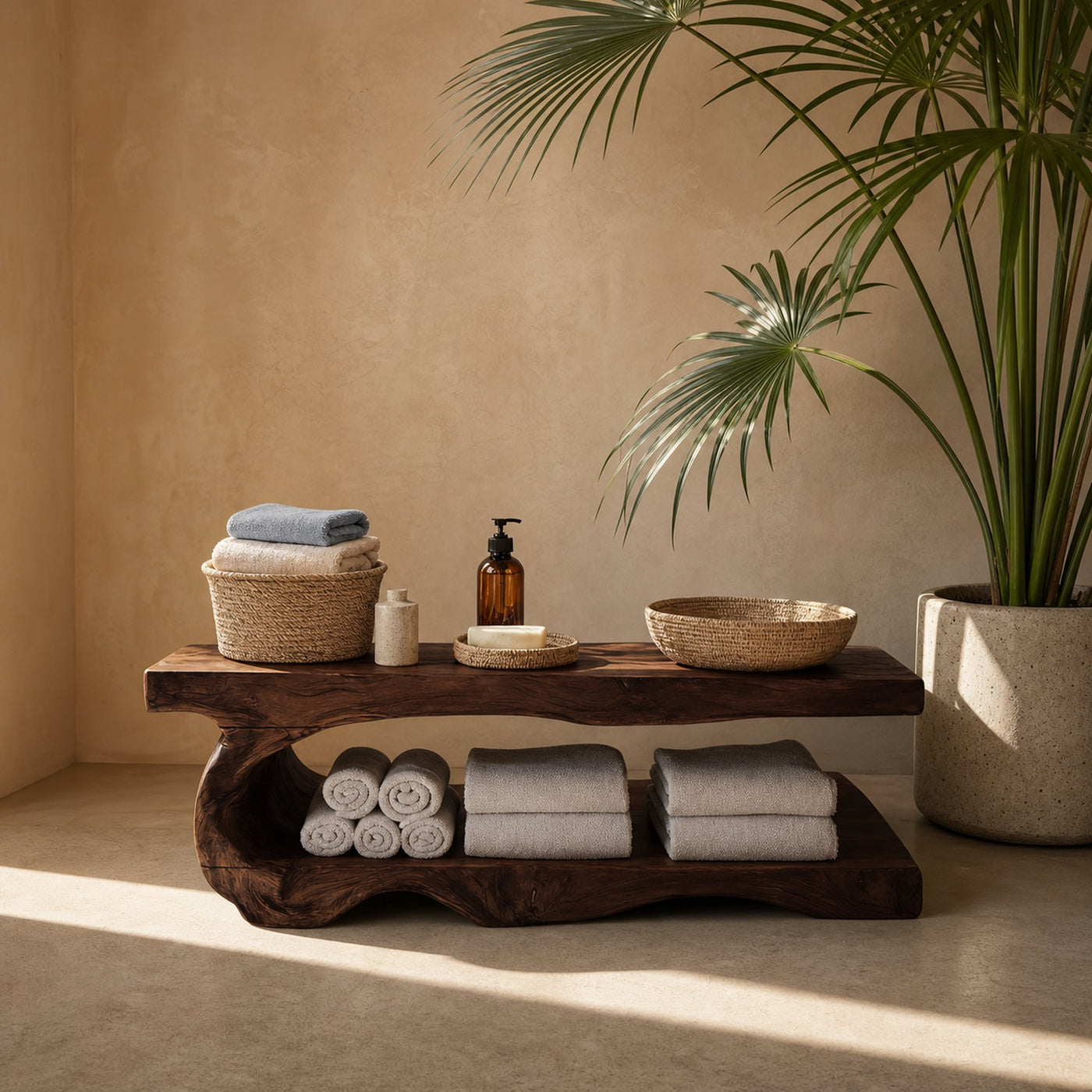 Organic Bath Bench With Storage Shelf For Bathroom - product view 7
