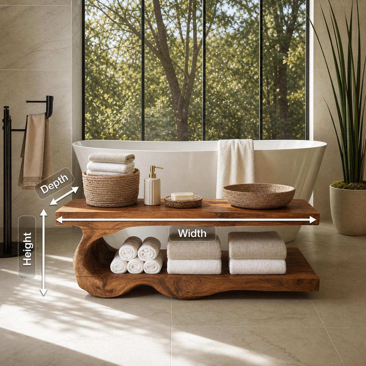 Organic Bath Bench With Storage Shelf For Bathroom - product view 8