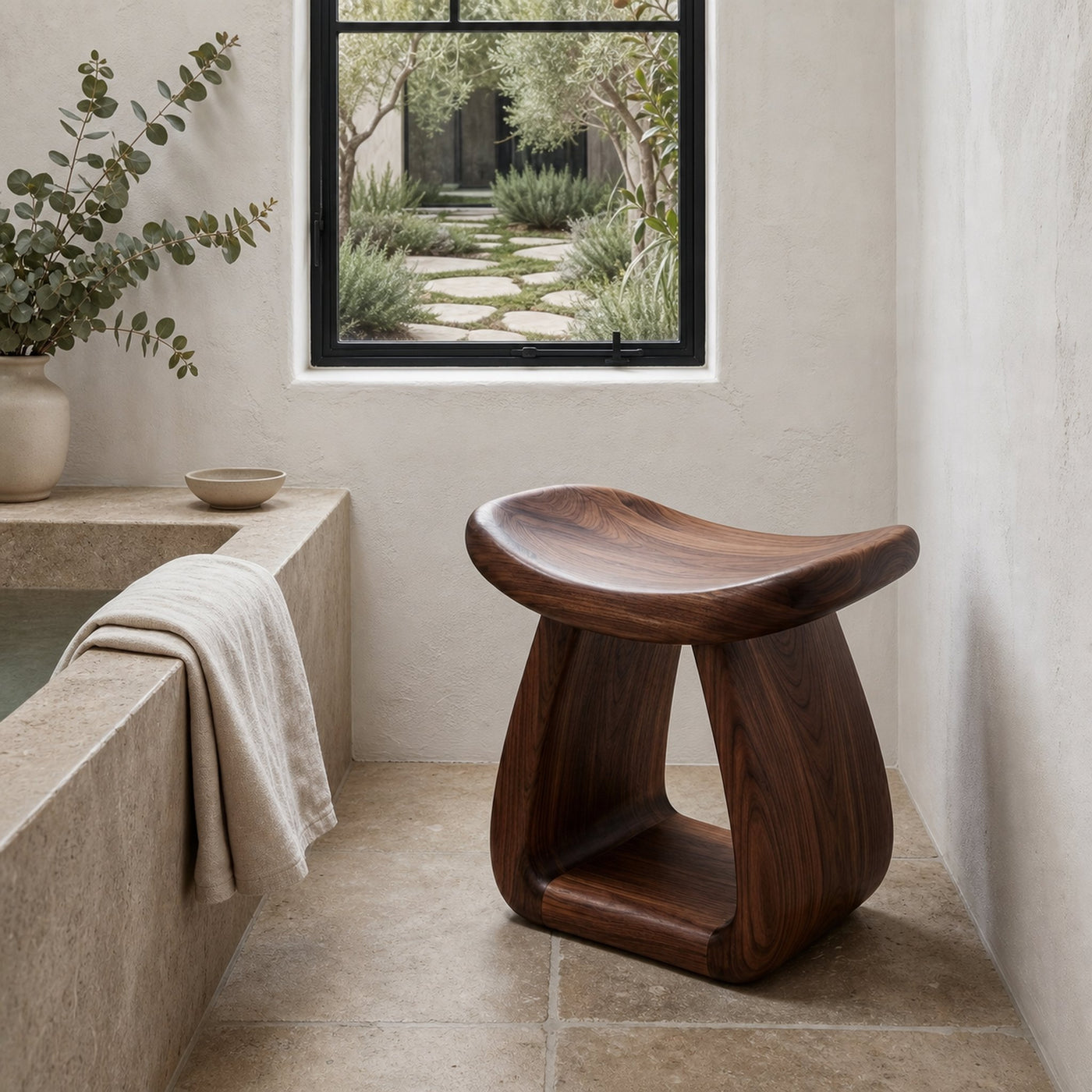 Organic Bath Stool With Handcrafted Pedestal Design For Bathroom - product view 7