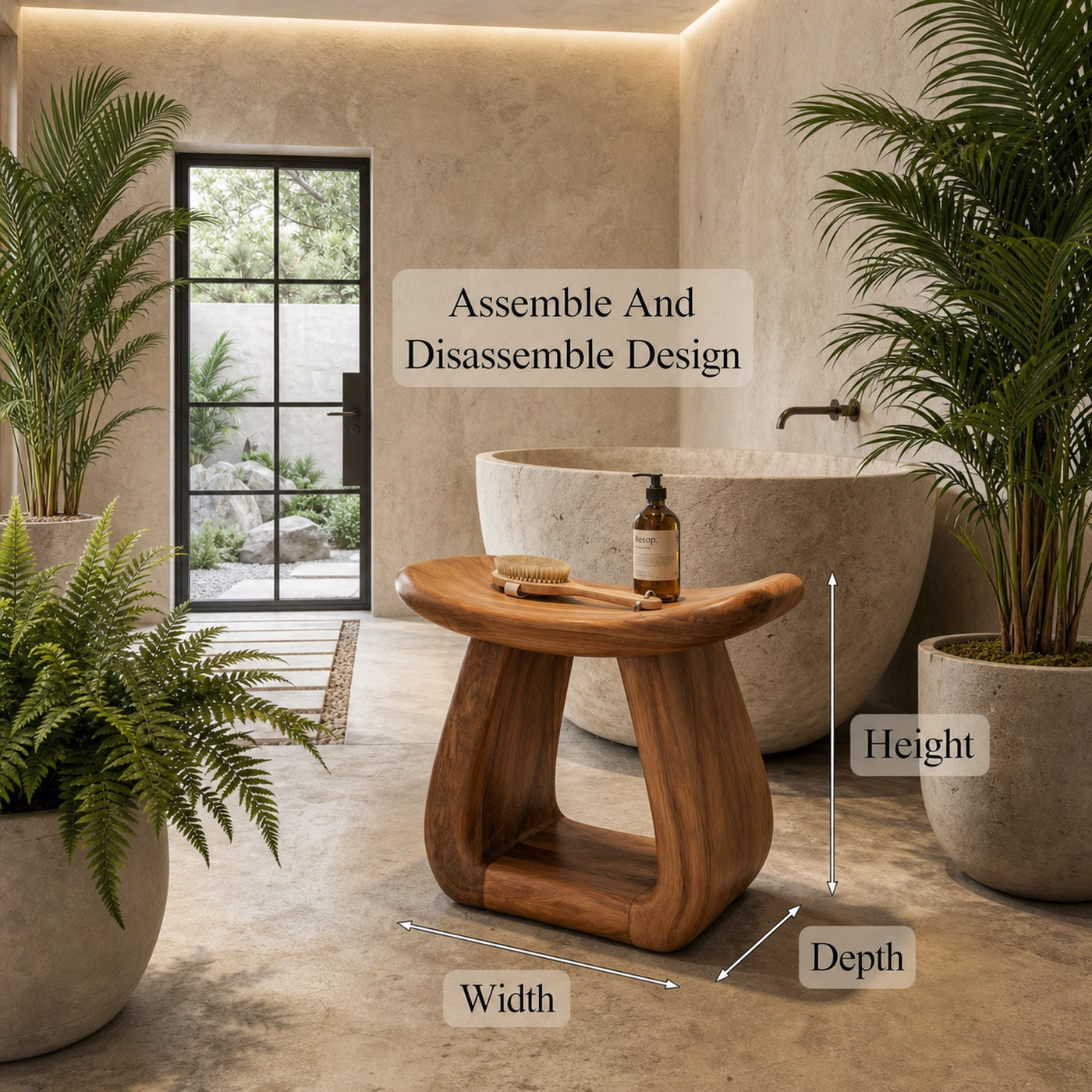 Organic Bath Stool With Handcrafted Pedestal Design For Bathroom - product view 8