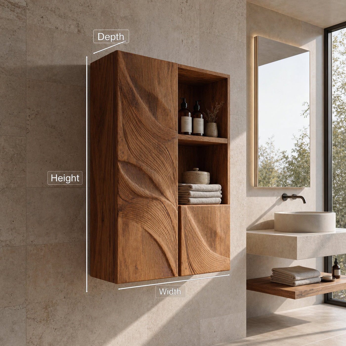 Organic Bathroom Cabinet Wave Carved Design For Bathroom - product view 6