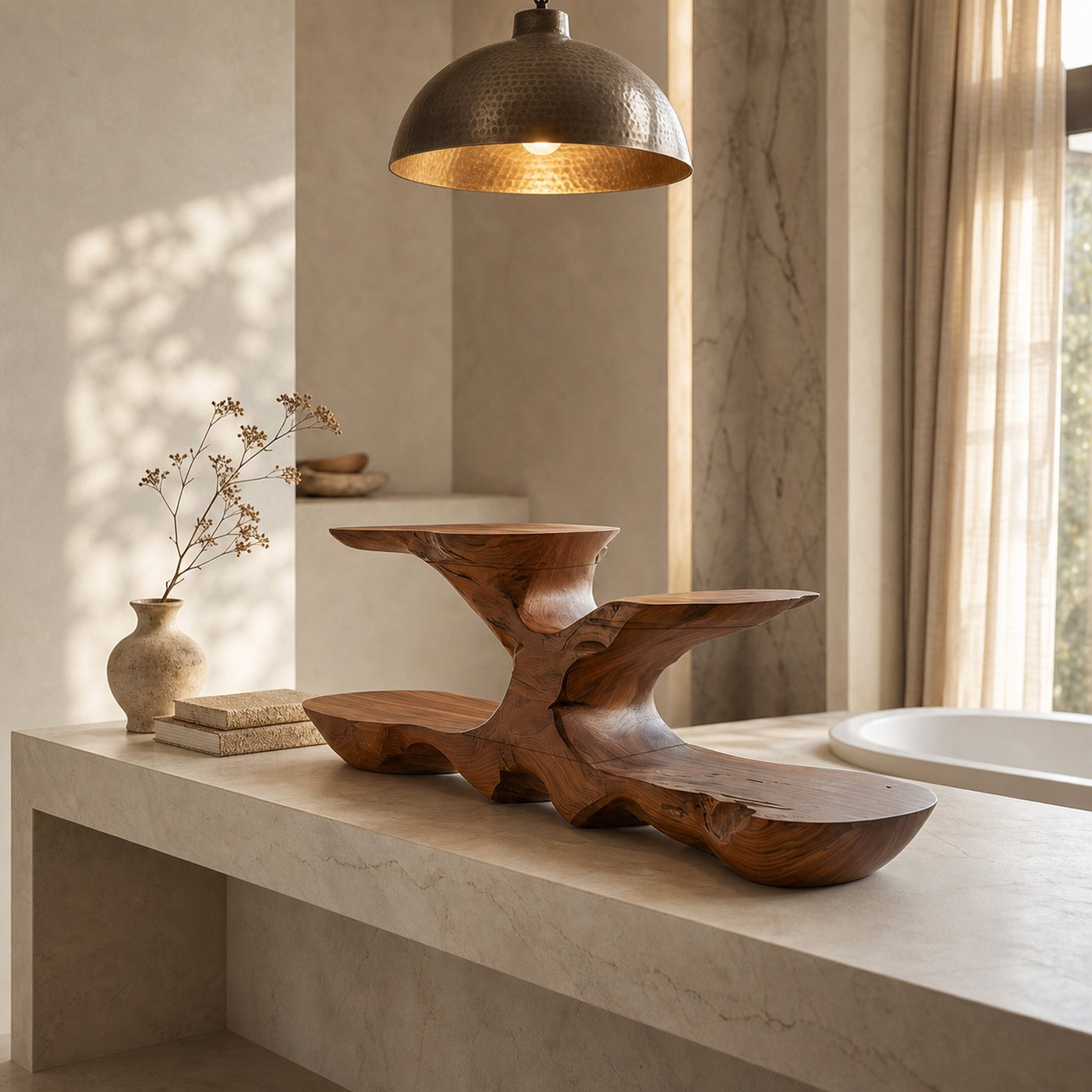 Organic Bathroom Counter Organizer With Sculptural Tiered Shelves - product view 6