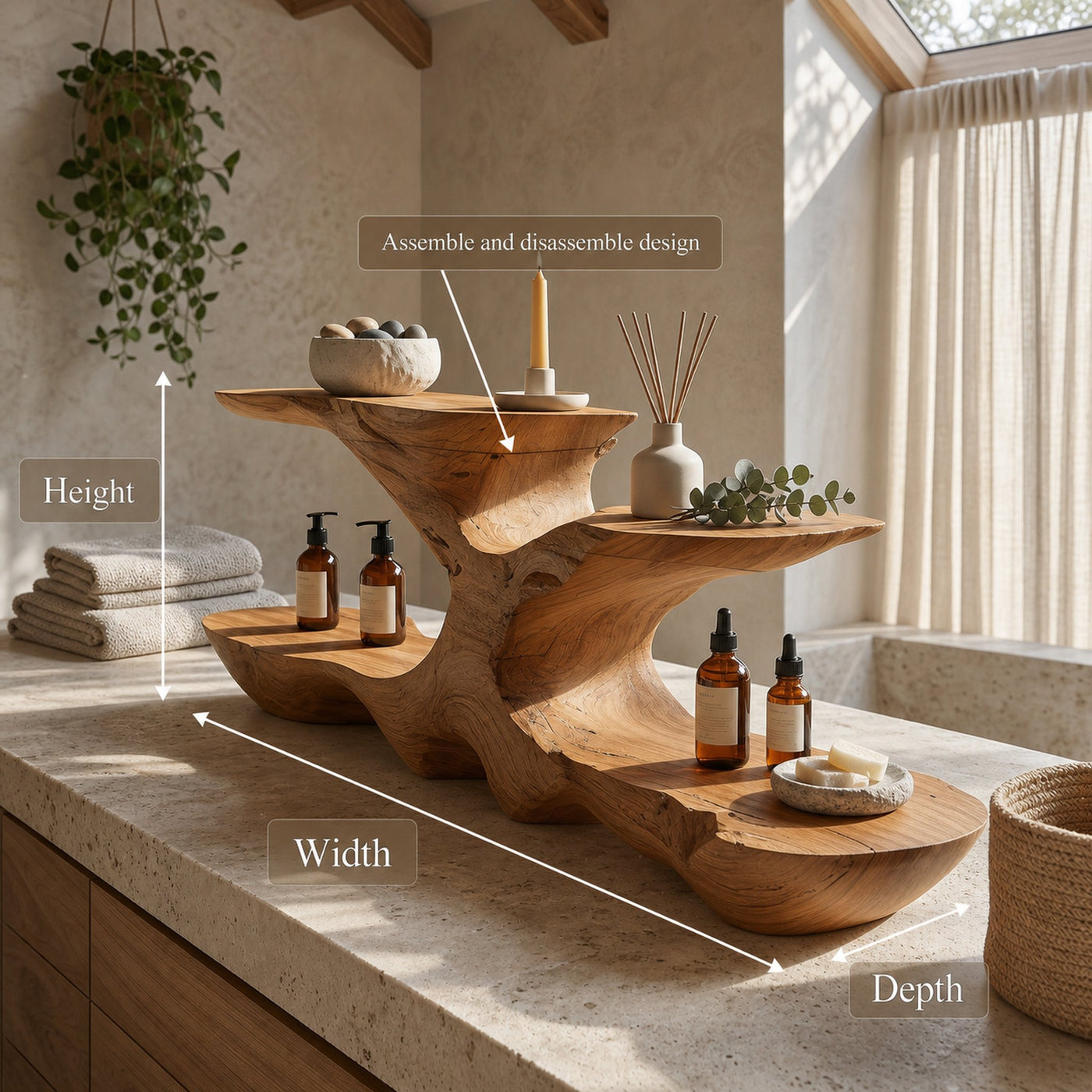 Organic Bathroom Counter Organizer With Sculptural Tiered Shelves - product view 8