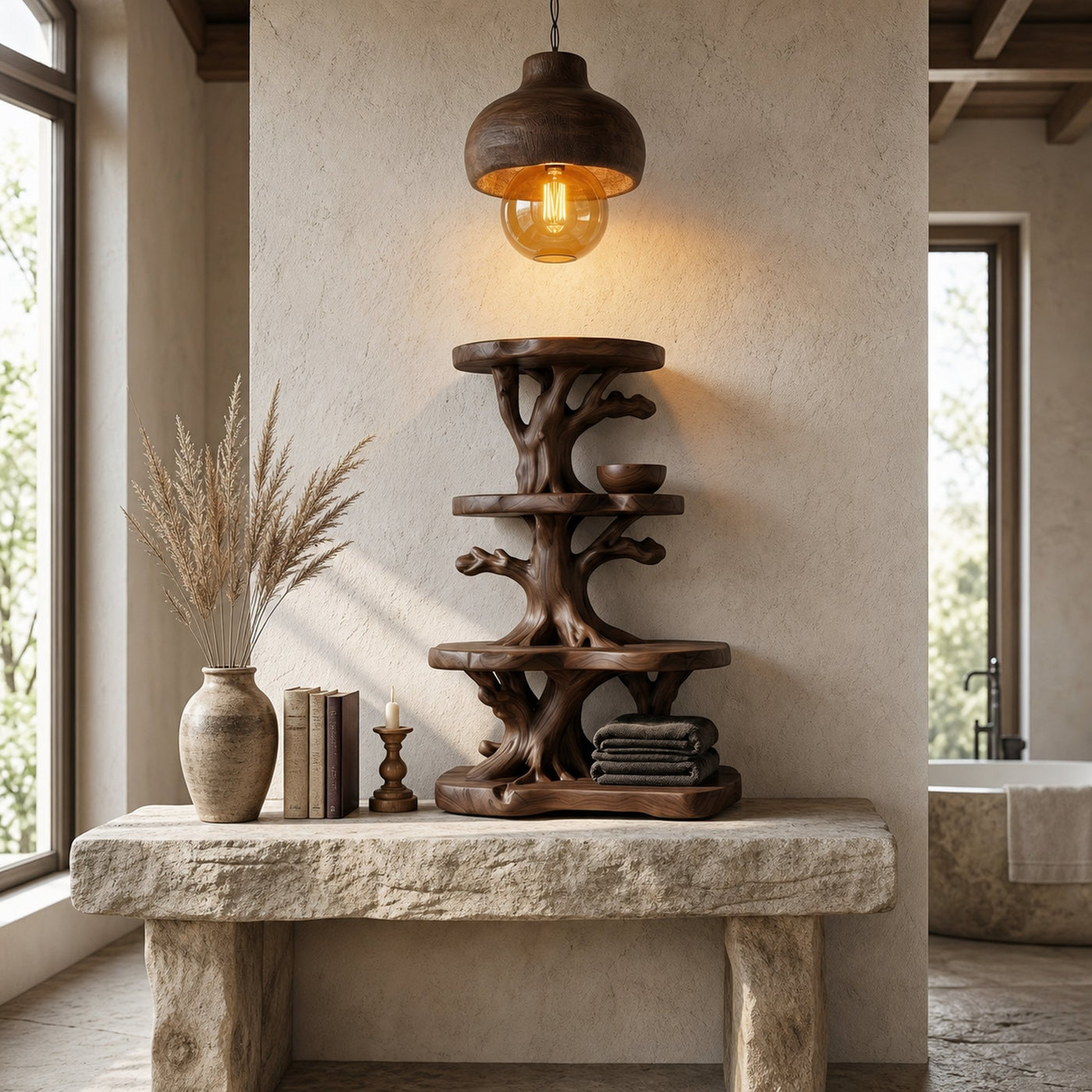 Organic Bathroom Shelf Corner With Floating Display Shelves And Vanity Storage - product view 7