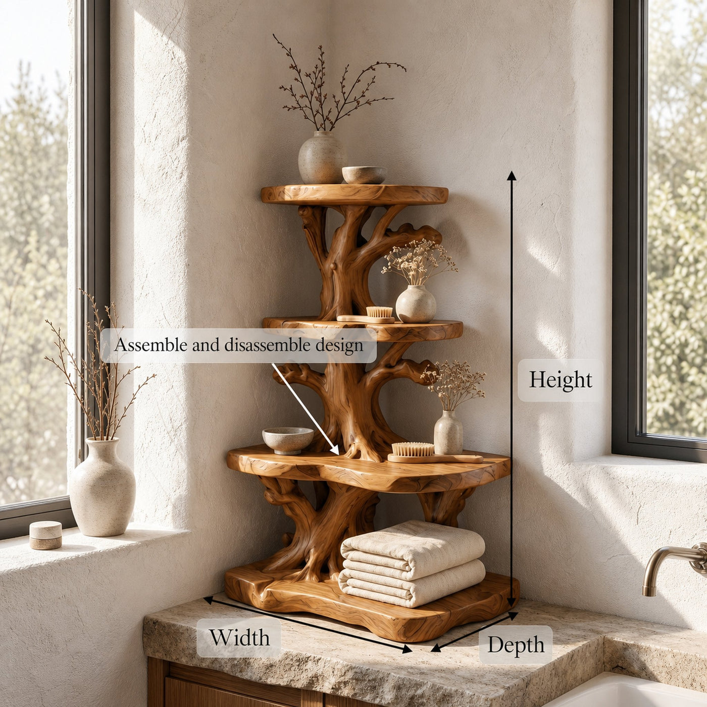 Organic Bathroom Shelf Corner With Floating Display Shelves And Vanity Storage - product view 8