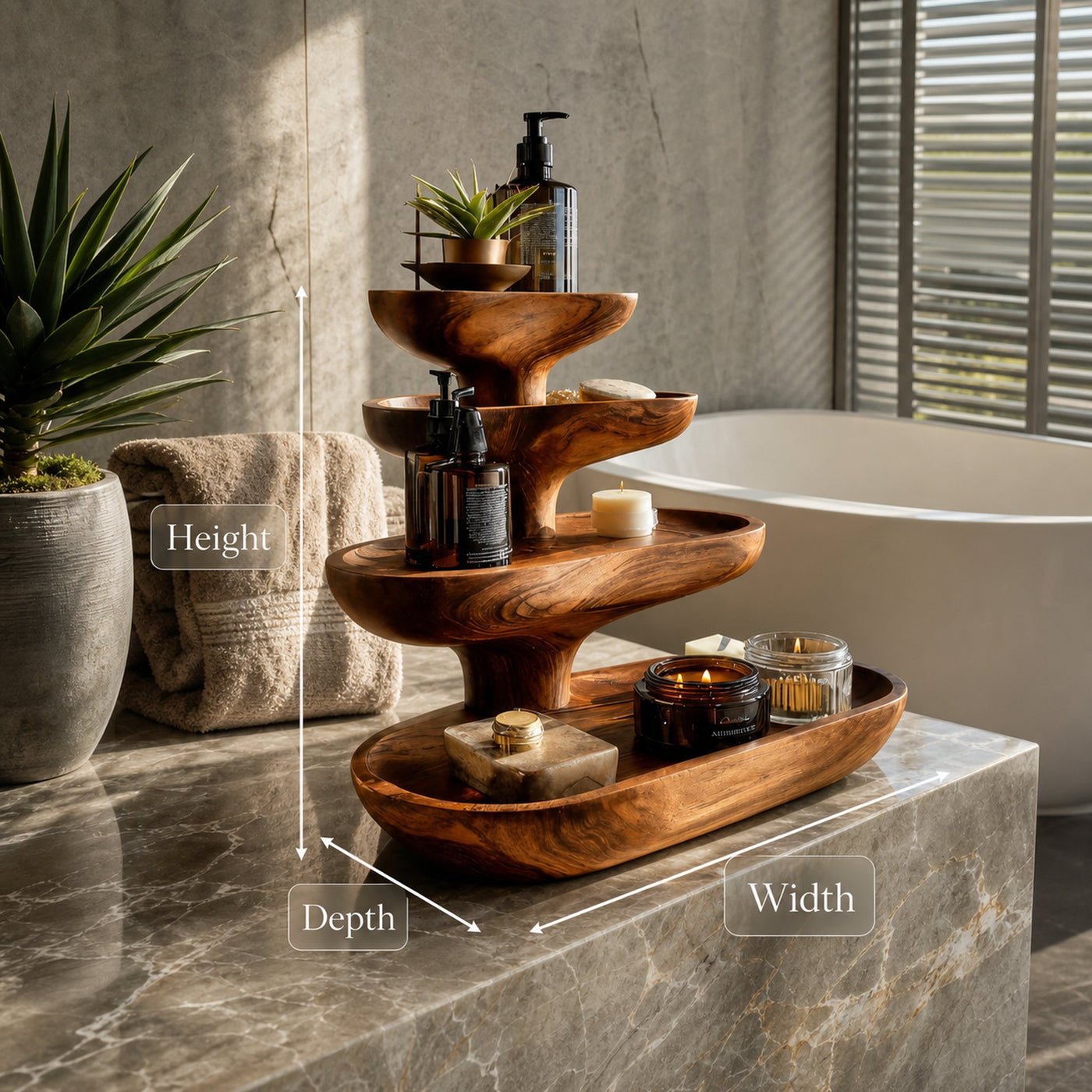 Organic Bathroom Shelf Flowing Tiered For Bathroom Or Vanity Decor - product view 6