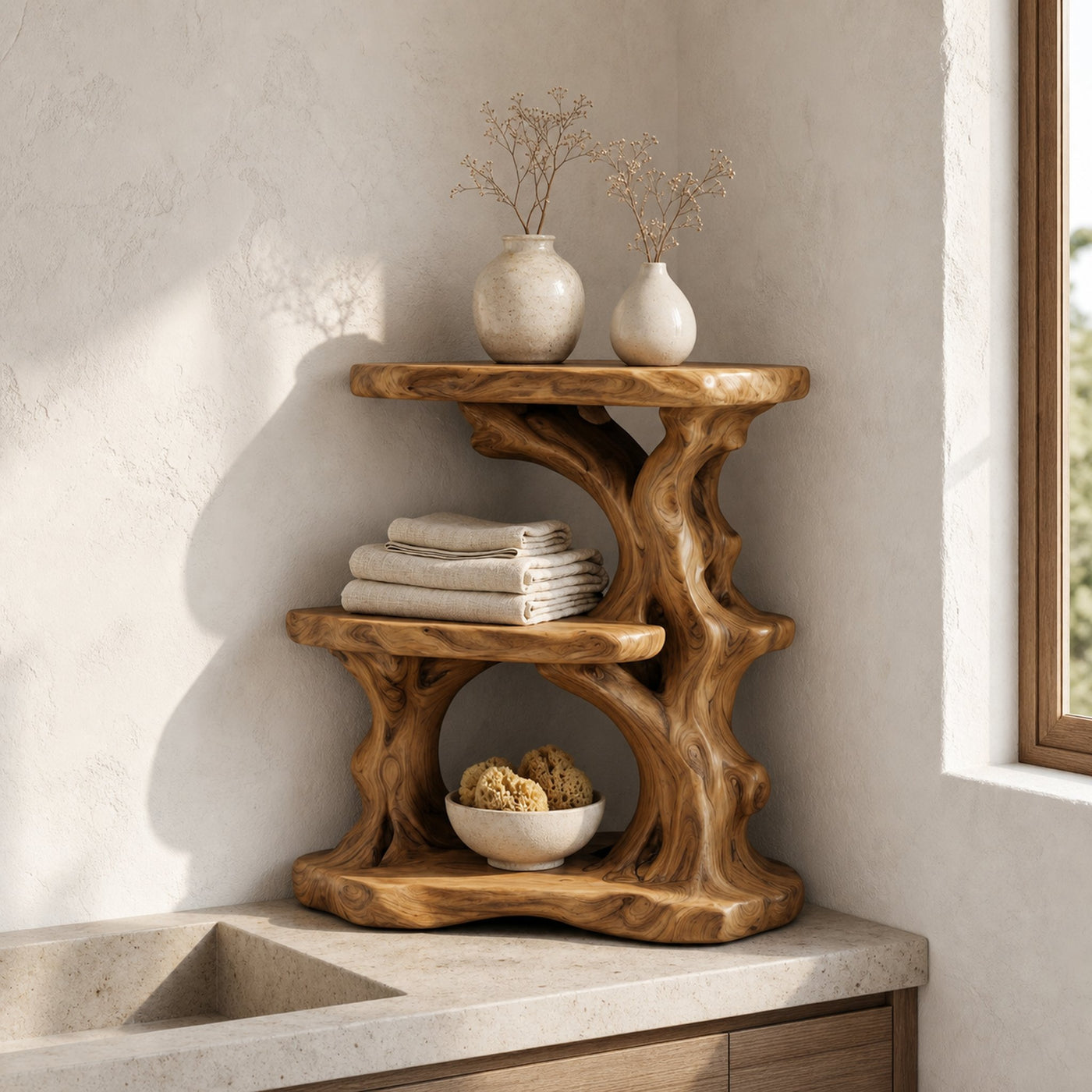 Organic Bathroom Shelf With Tiered Bathroom Display For Bathroom
