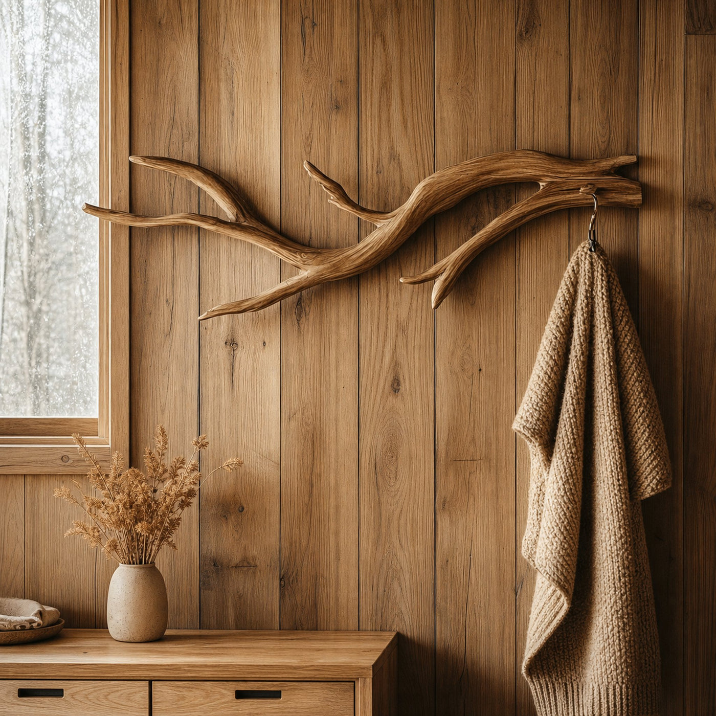 Organic Branch Wall Hook Solid Wood Rustic Entryway Accent
