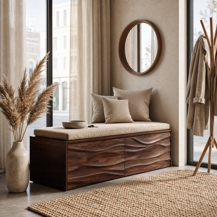 Organic Carved Storage Bench For Home Styles