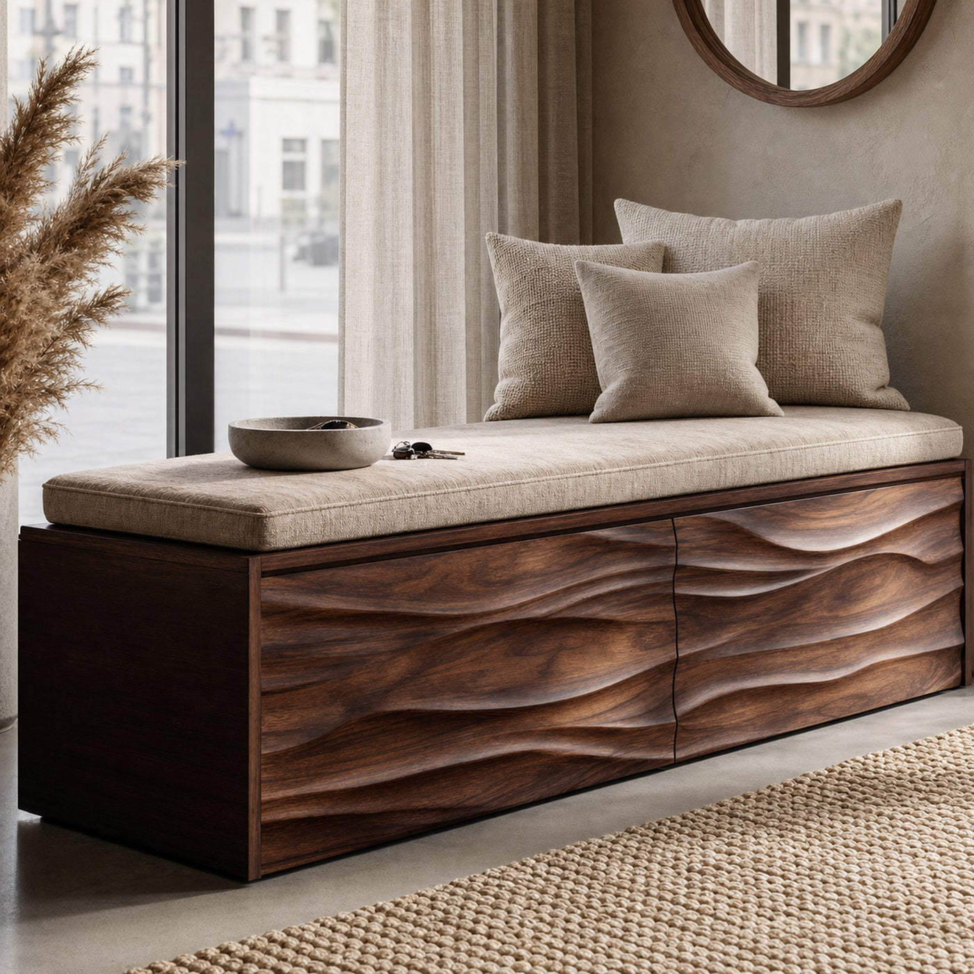 Organic Carved Storage Bench For Home Styles - product view 6