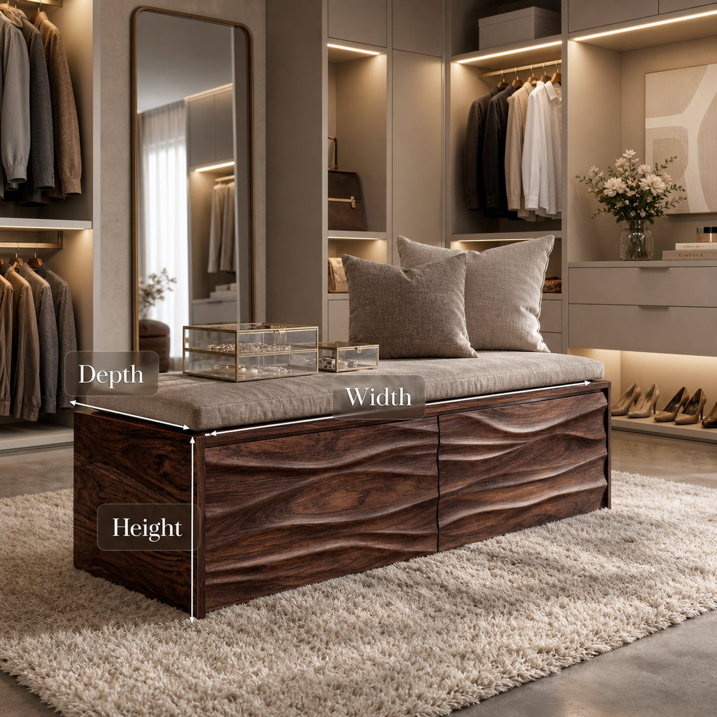 Organic Carved Storage Bench For Home Styles - product view 7