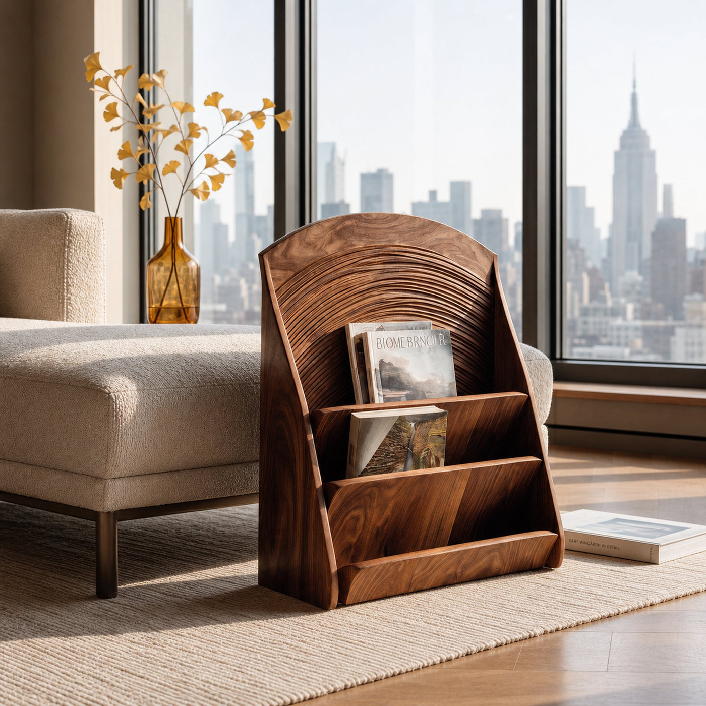 Organic Carved Wooden Magazine Rack For Home Storage - product view 6
