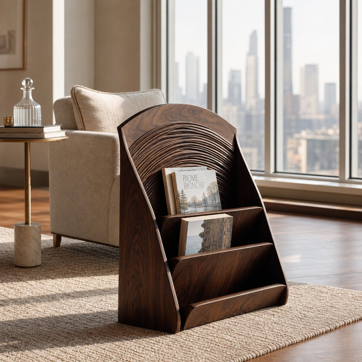 Organic Carved Wooden Magazine Rack For Home Storage - product view 7
