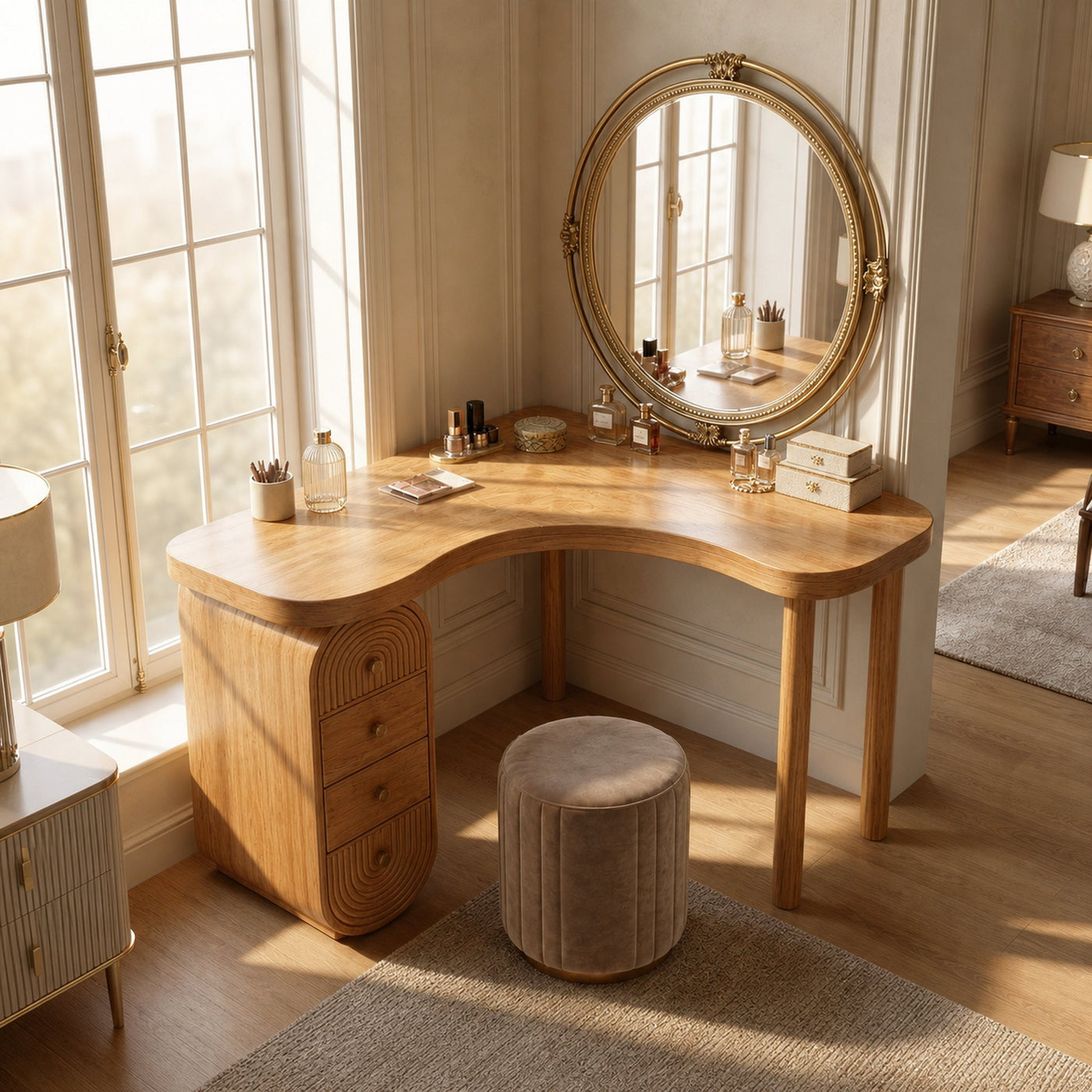 Organic Corner Dressing Table Functional Drawer Storage Bedroom And Dressing Room