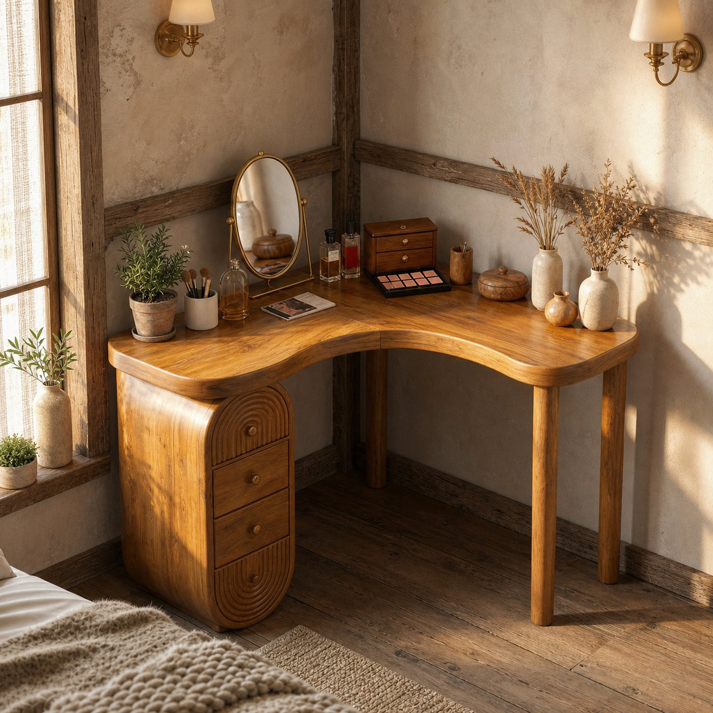 Organic Corner Dressing Table Functional Drawer Storage Bedroom And Dressing Room - product view 6