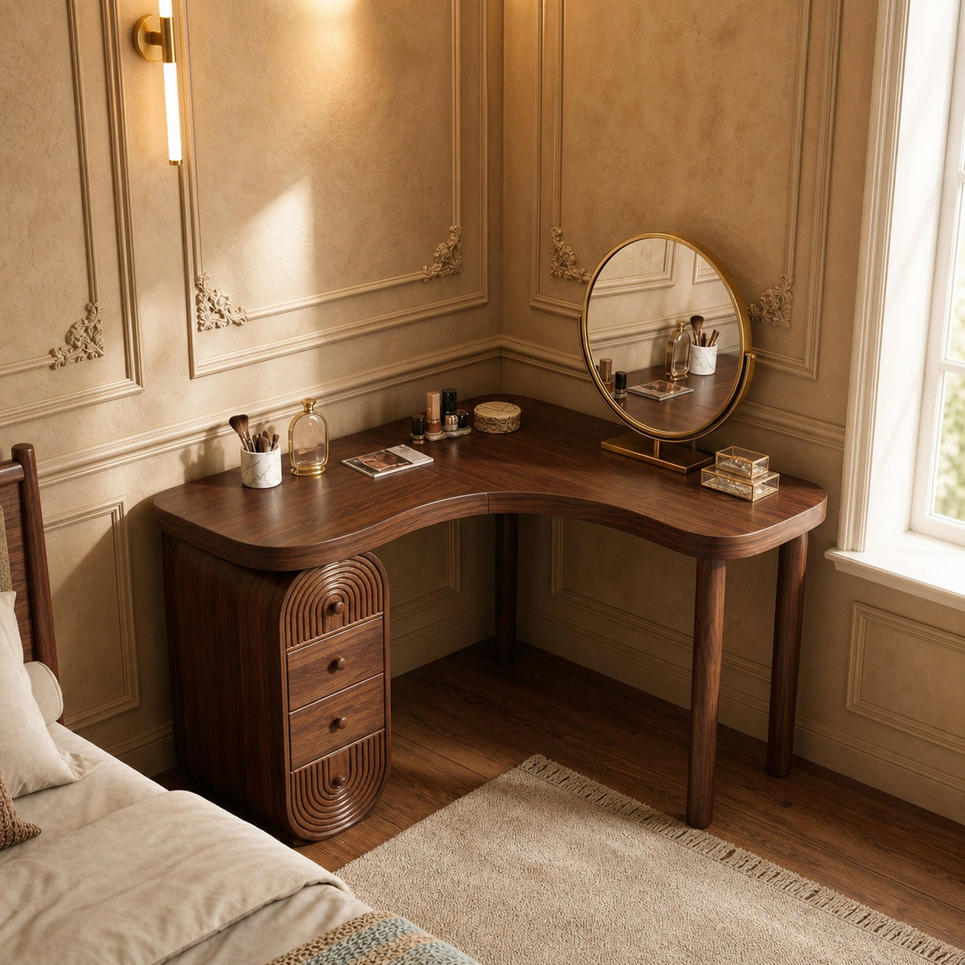 Organic Corner Dressing Table Functional Drawer Storage Bedroom And Dressing Room - product view 7