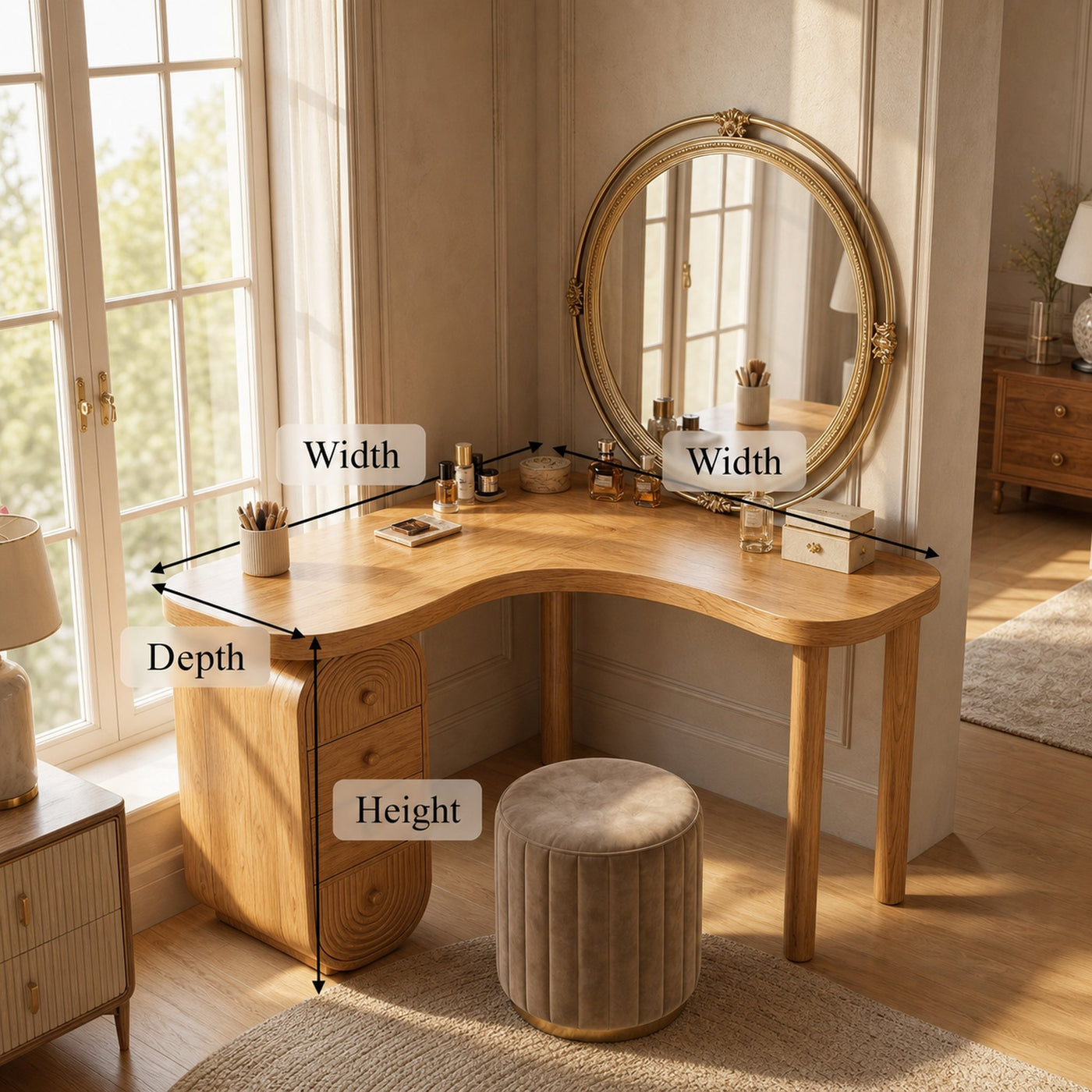 Organic Corner Dressing Table Functional Drawer Storage Bedroom And Dressing Room - product view 8