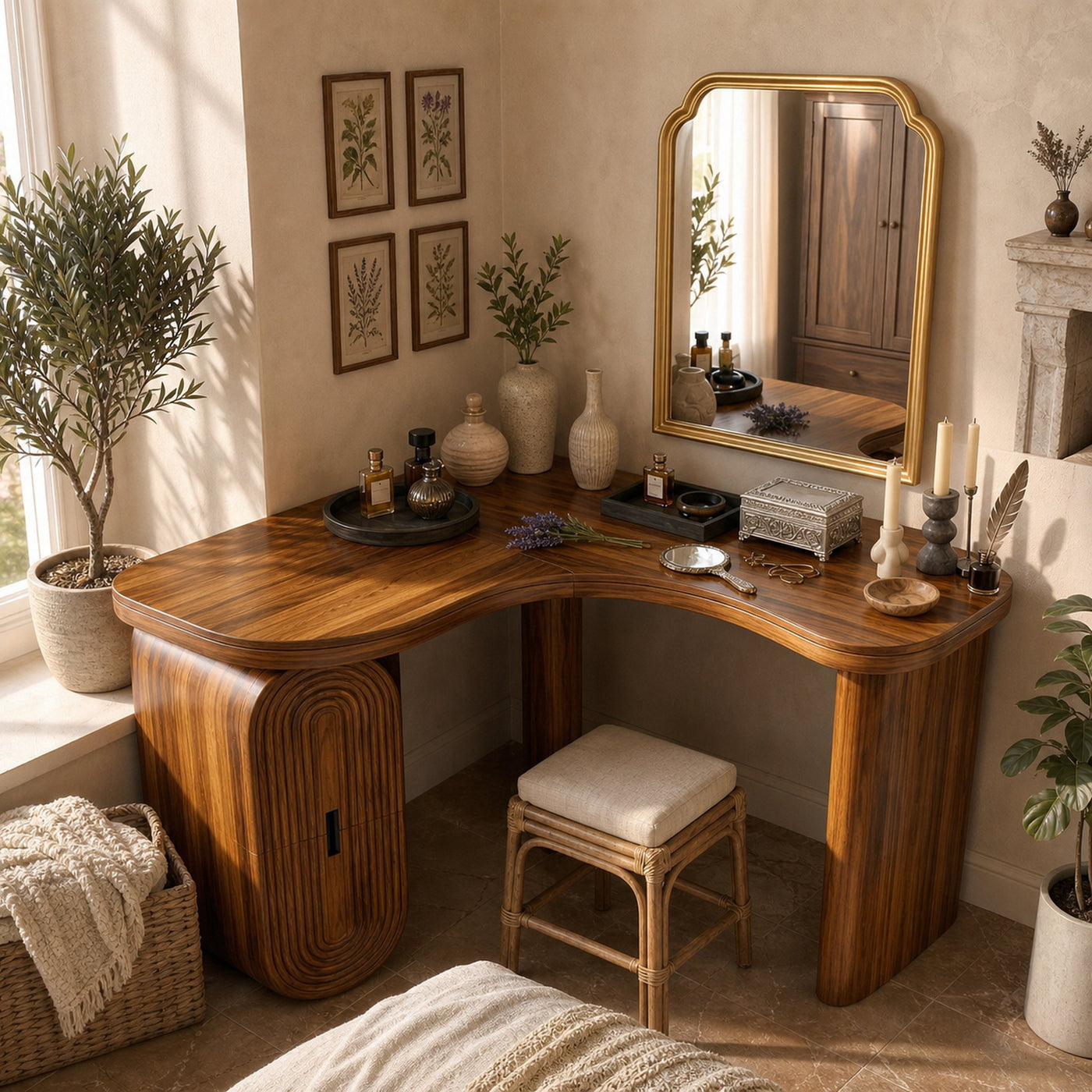 Organic Corner Dressing Table With Storage For Bedroom Decor - product view 6