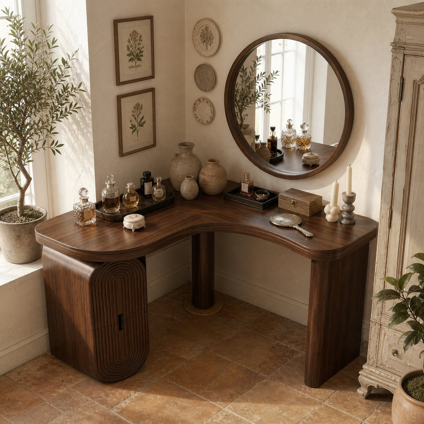 Organic Corner Dressing Table With Storage For Bedroom Decor - product view 7