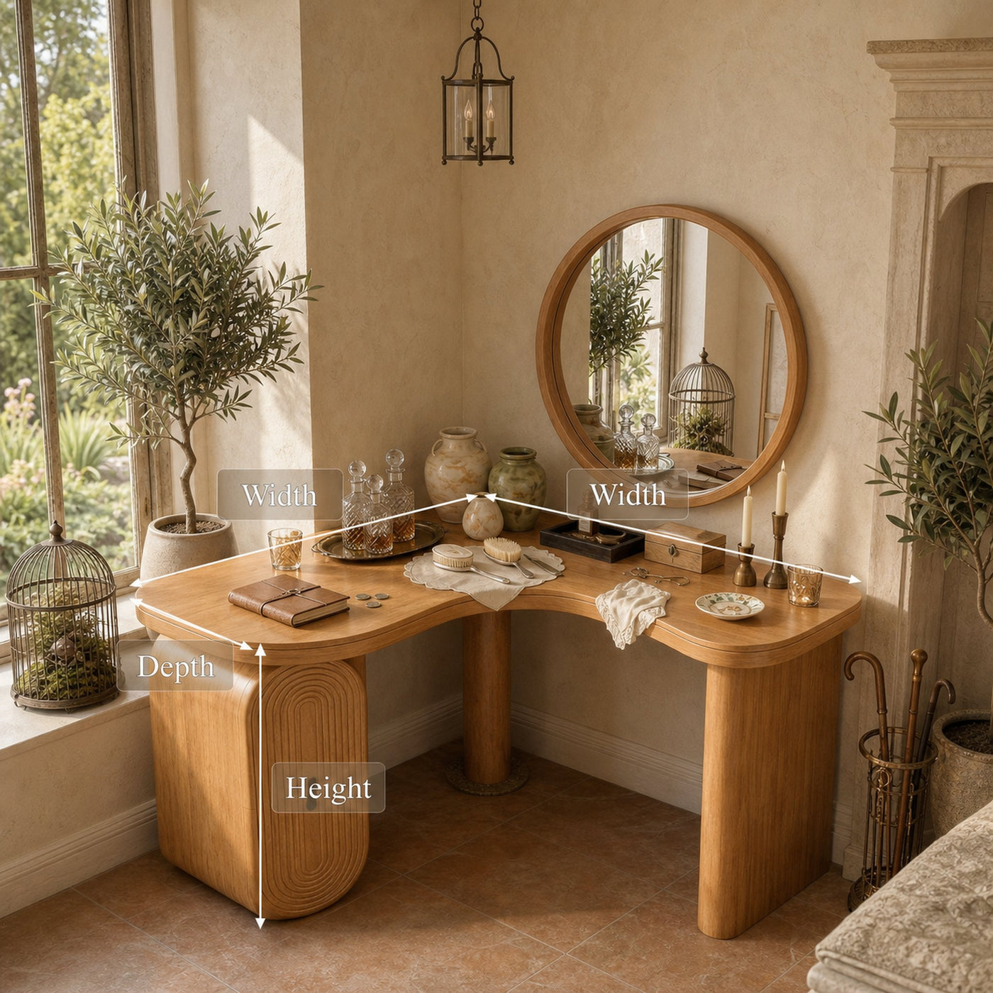 Organic Corner Dressing Table With Storage For Bedroom Decor - product view 8