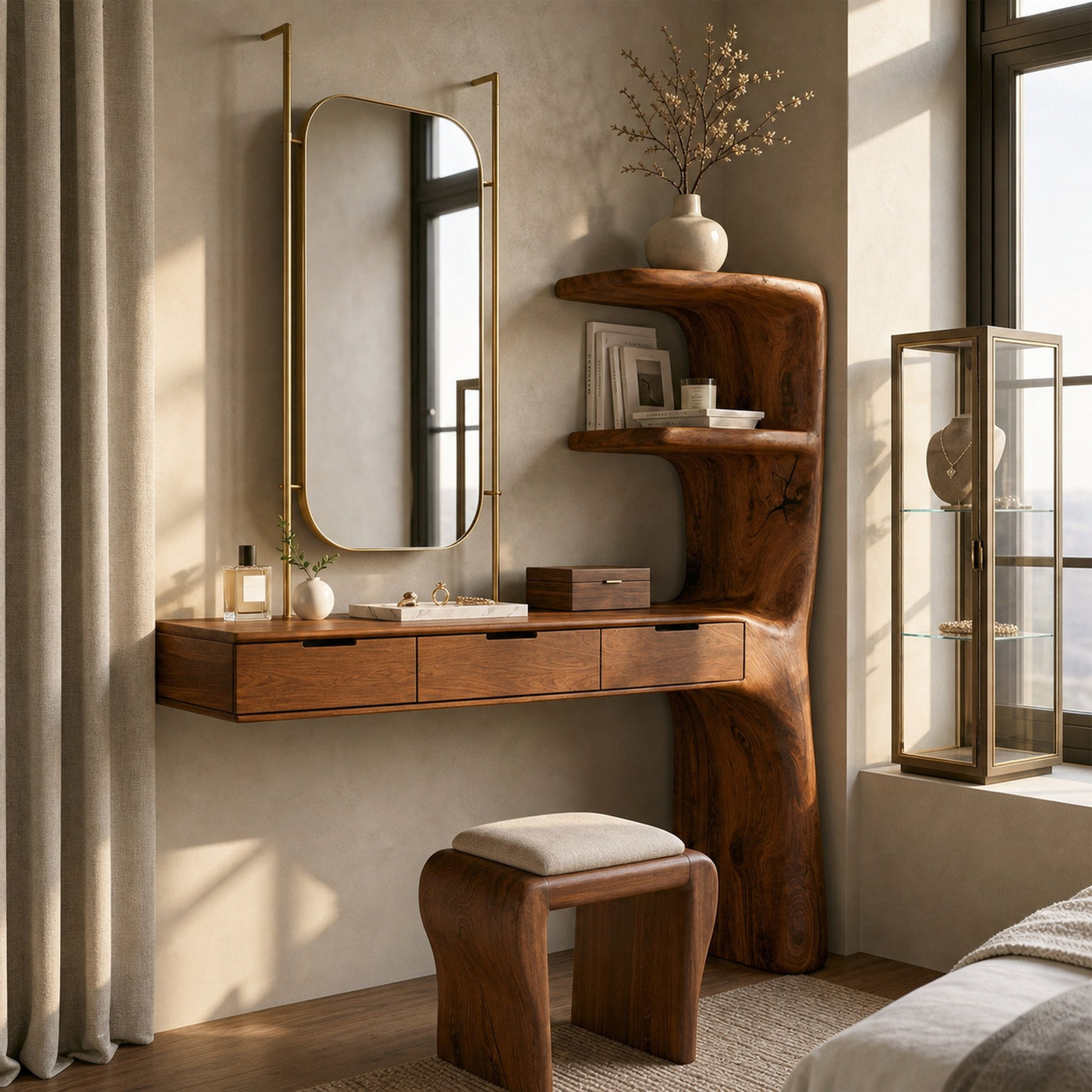 Organic Dressing Table With Built In Storage Shelves For Bedroom And Dressing Room - product view 6