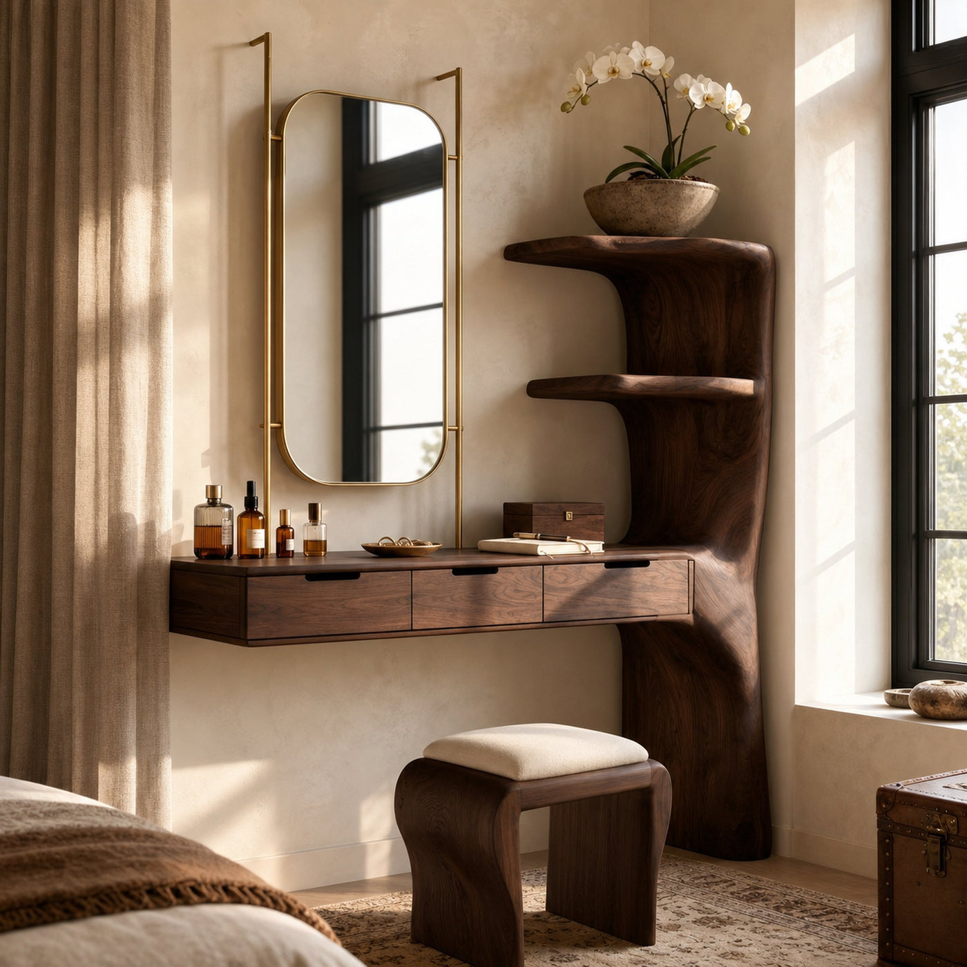 Organic Dressing Table With Built In Storage Shelves For Bedroom And Dressing Room - product view 7