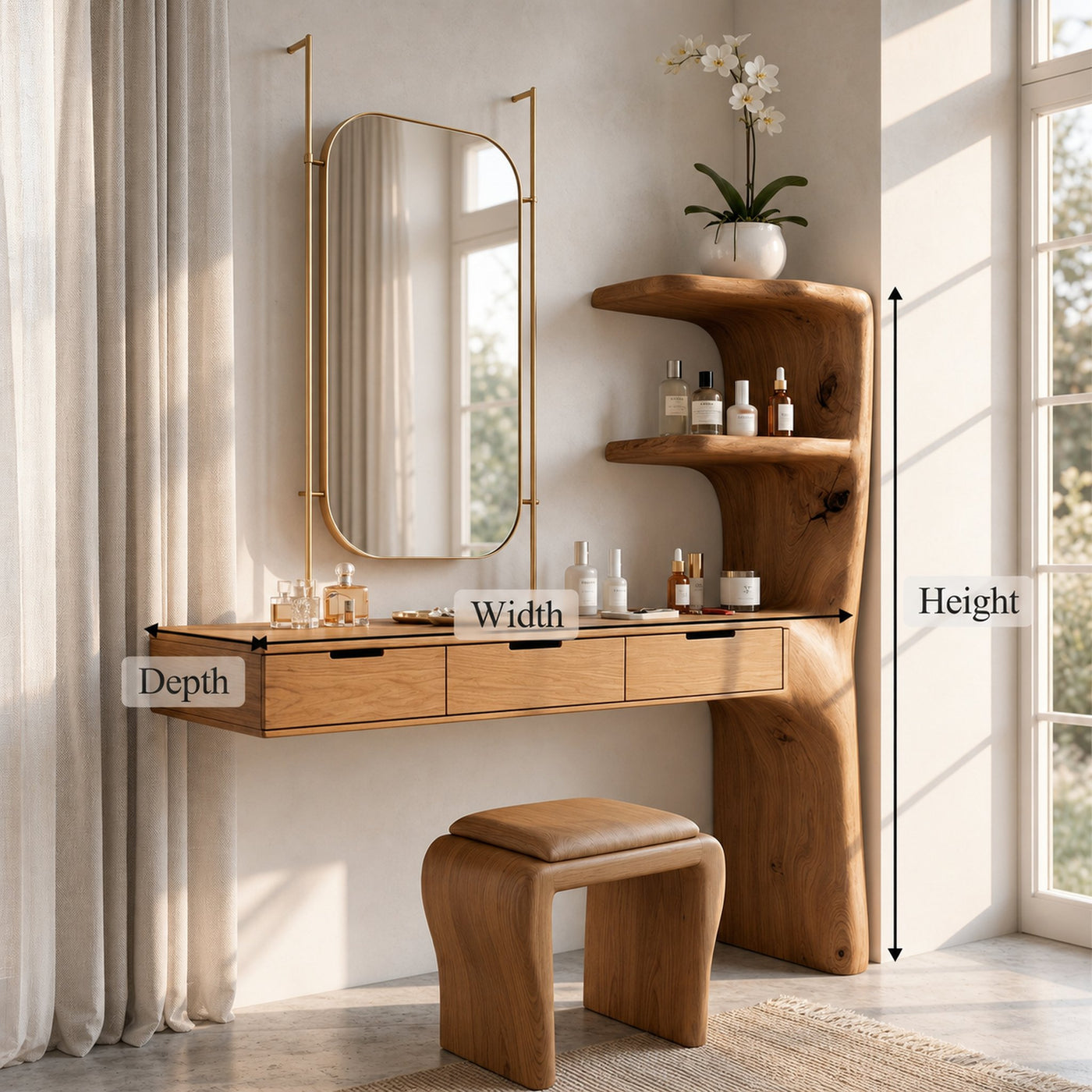 Organic Dressing Table With Built In Storage Shelves For Bedroom And Dressing Room - product view 8