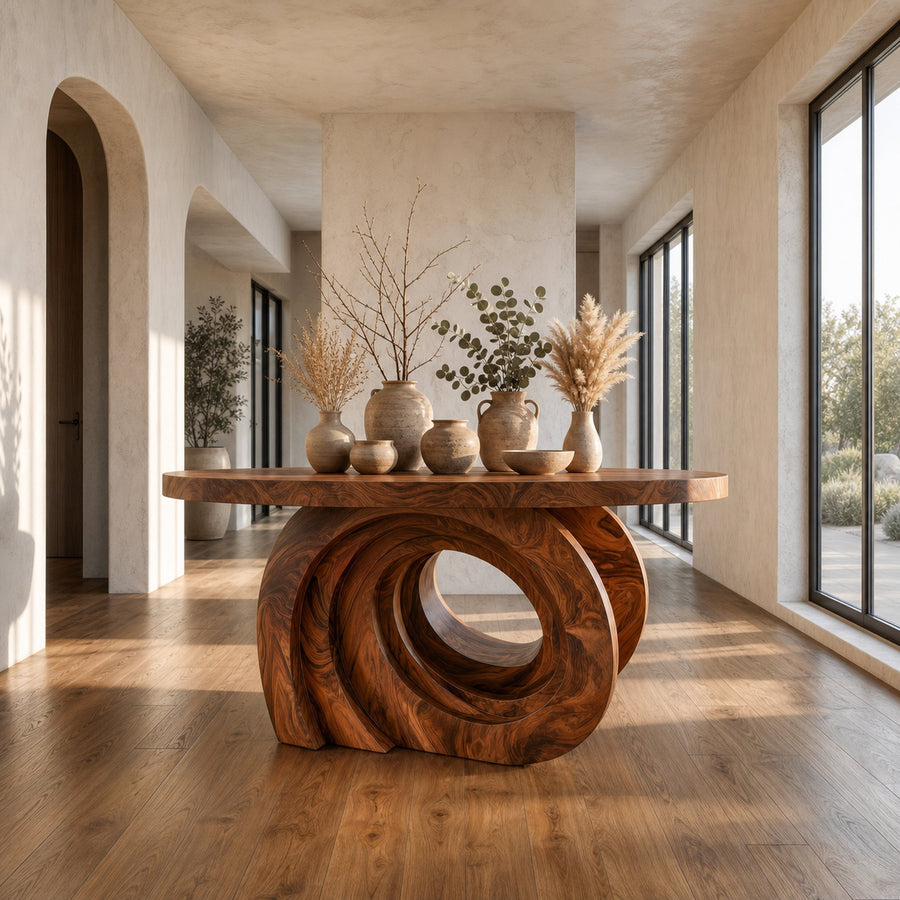 Organic Foyer Table With Pedestal Base For Entryway And Hallway