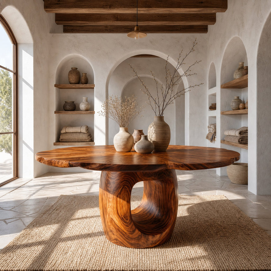 Organic Foyer Table With Sculptural Open Pedestal Base For Hallway
