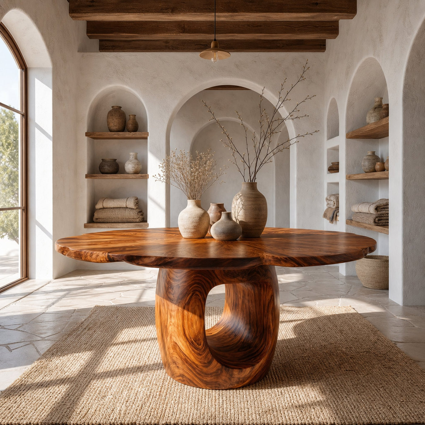 Organic Foyer Table With Sculptural Open Pedestal Base For Hallway