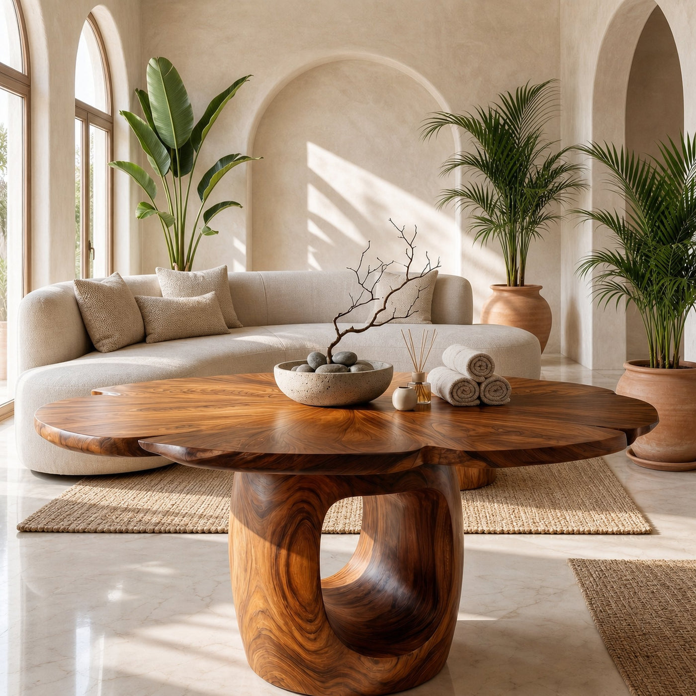 Organic Foyer Table With Sculptural Open Pedestal Base For Hallway - product view 6
