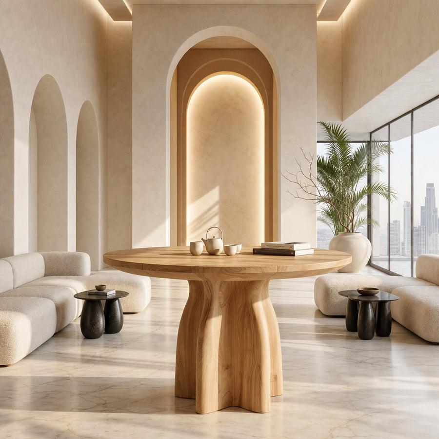 Organic Foyer Table With Sculptural Solid Wood Pedestal Base For Entryway