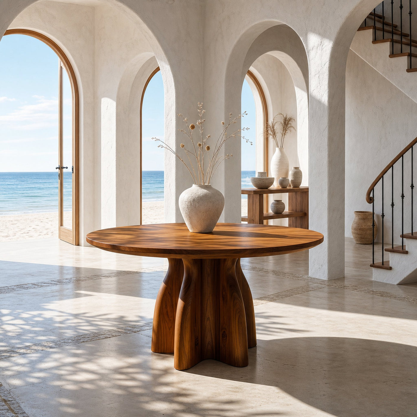 Organic Foyer Table With Sculptural Solid Wood Pedestal Base For Entryway - product view 6