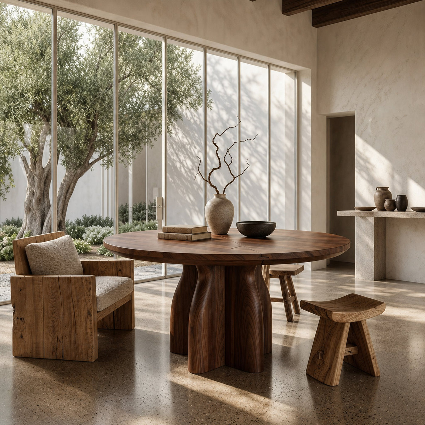Organic Foyer Table With Sculptural Solid Wood Pedestal Base For Entryway - product view 7