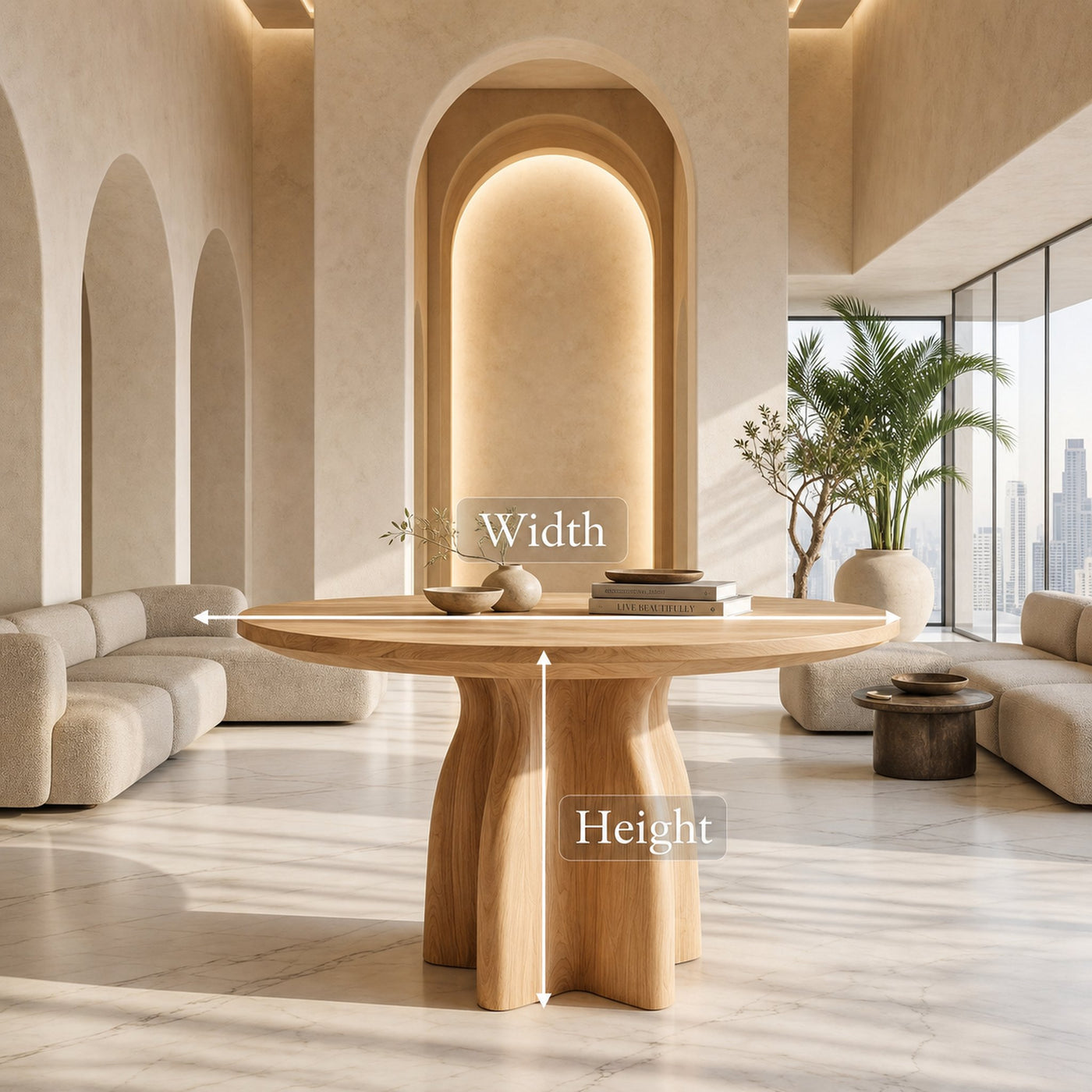 Organic Foyer Table With Sculptural Solid Wood Pedestal Base For Entryway - product view 8