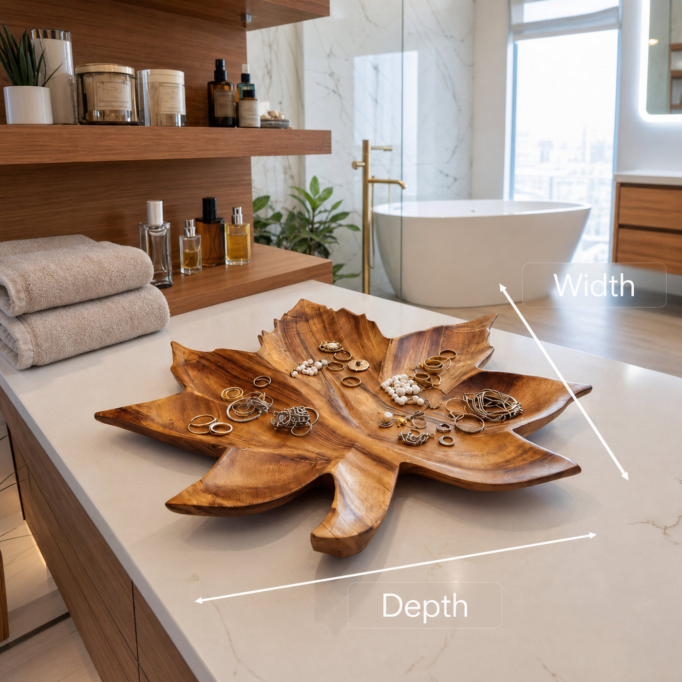 Organic Leaf Carved Jewelry Tray For Vanity Space - product view 6
