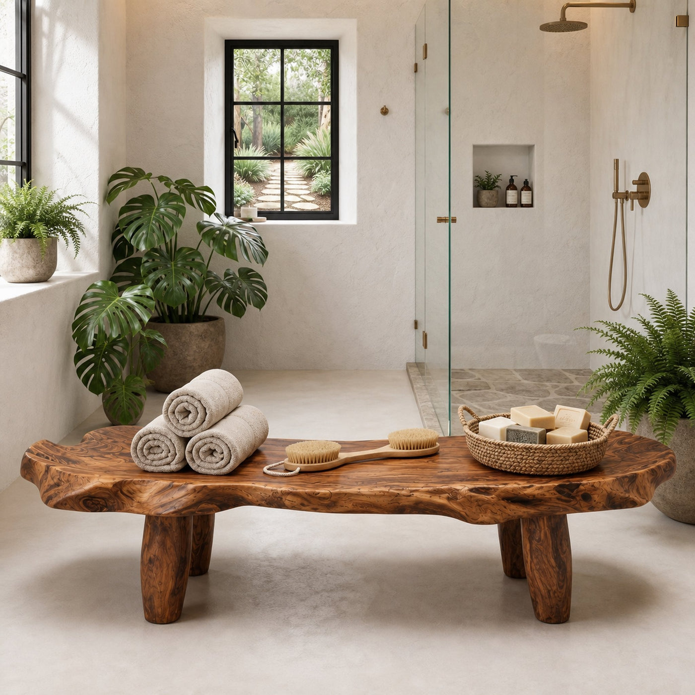 Organic Live Edge Shower Bench For Bathroom