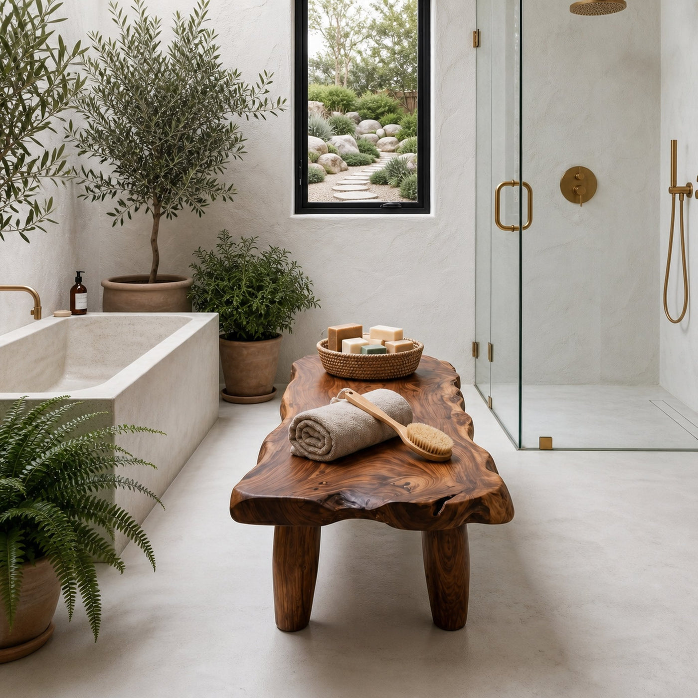 Organic Live Edge Shower Bench For Bathroom - product view 7