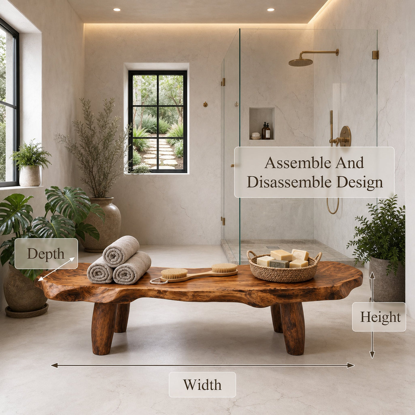 Organic Live Edge Shower Bench For Bathroom - product view 8