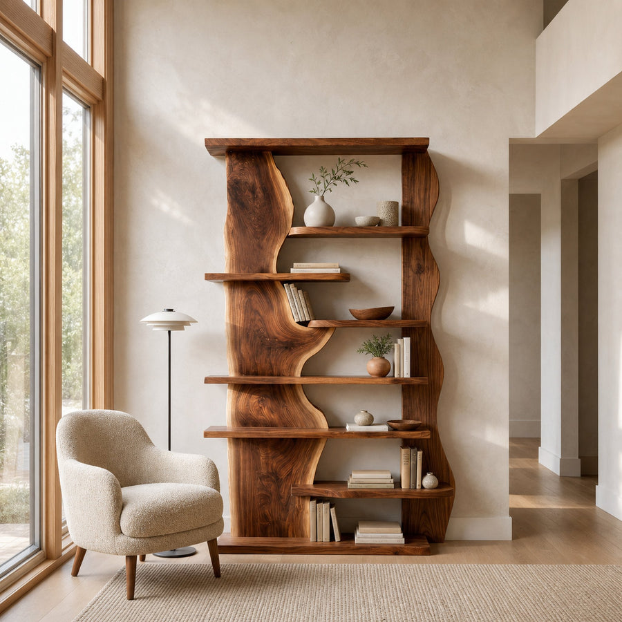Organic Live Edge Wooden Standing Shelf For Living Room