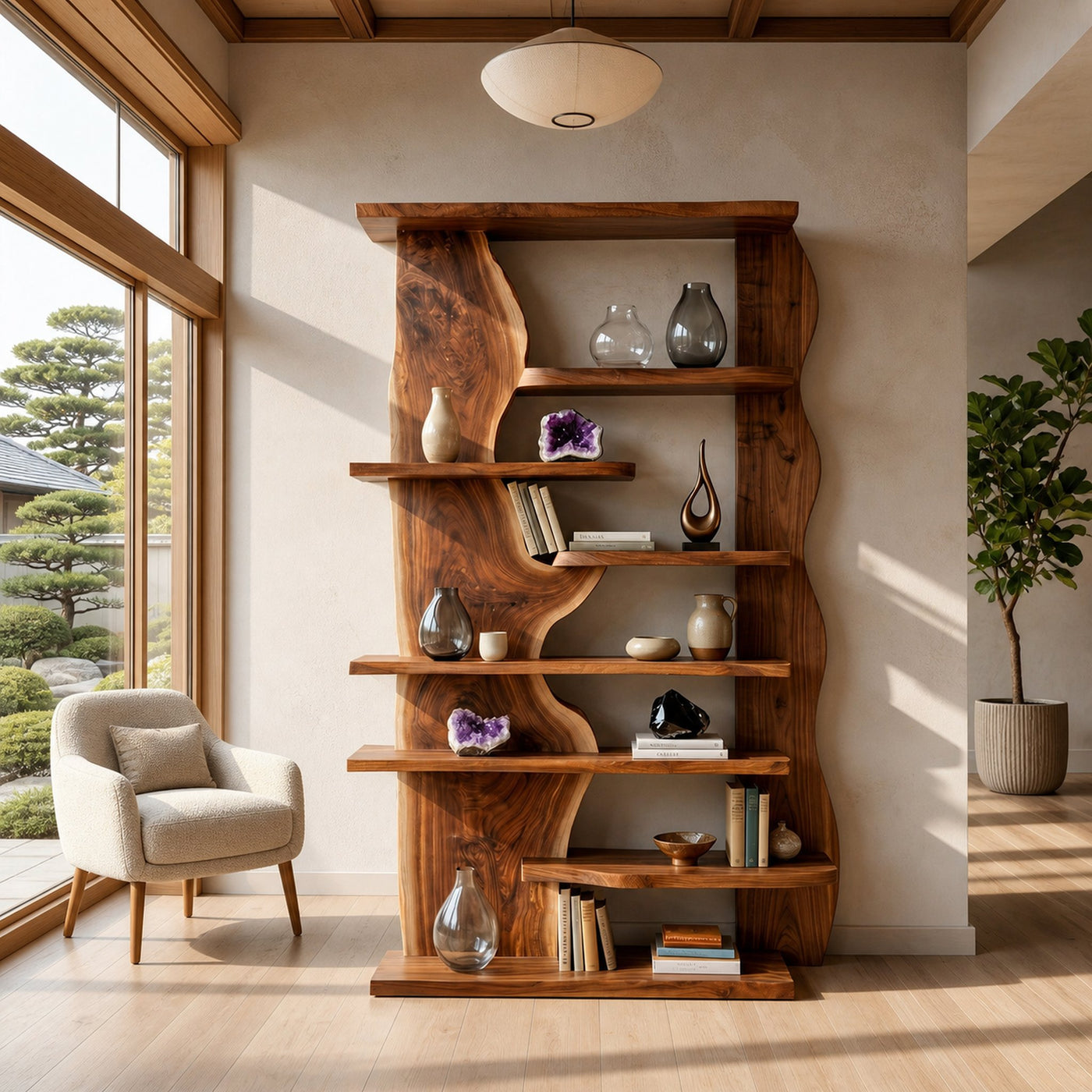 Organic Live Edge Wooden Standing Shelf For Living Room - product view 6