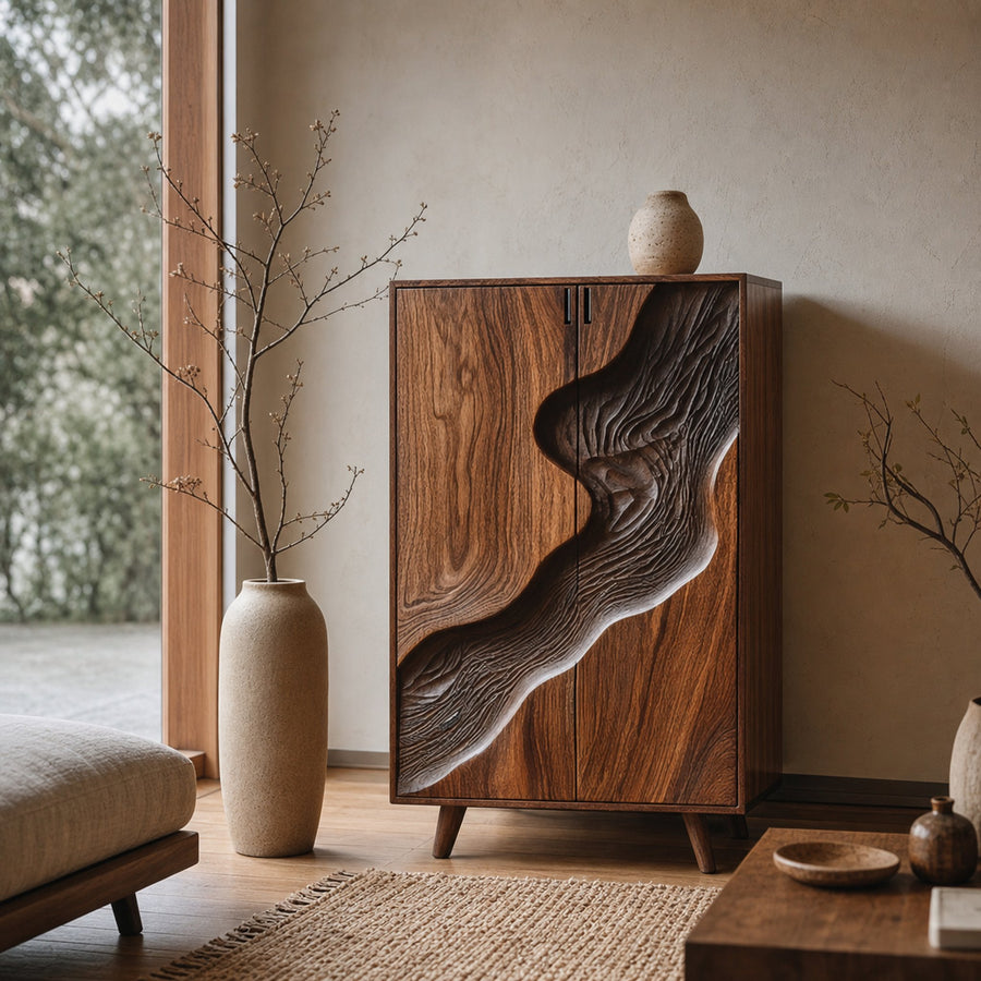 Organic Modern Accent Storage Cabinet For Living Room And Hallway