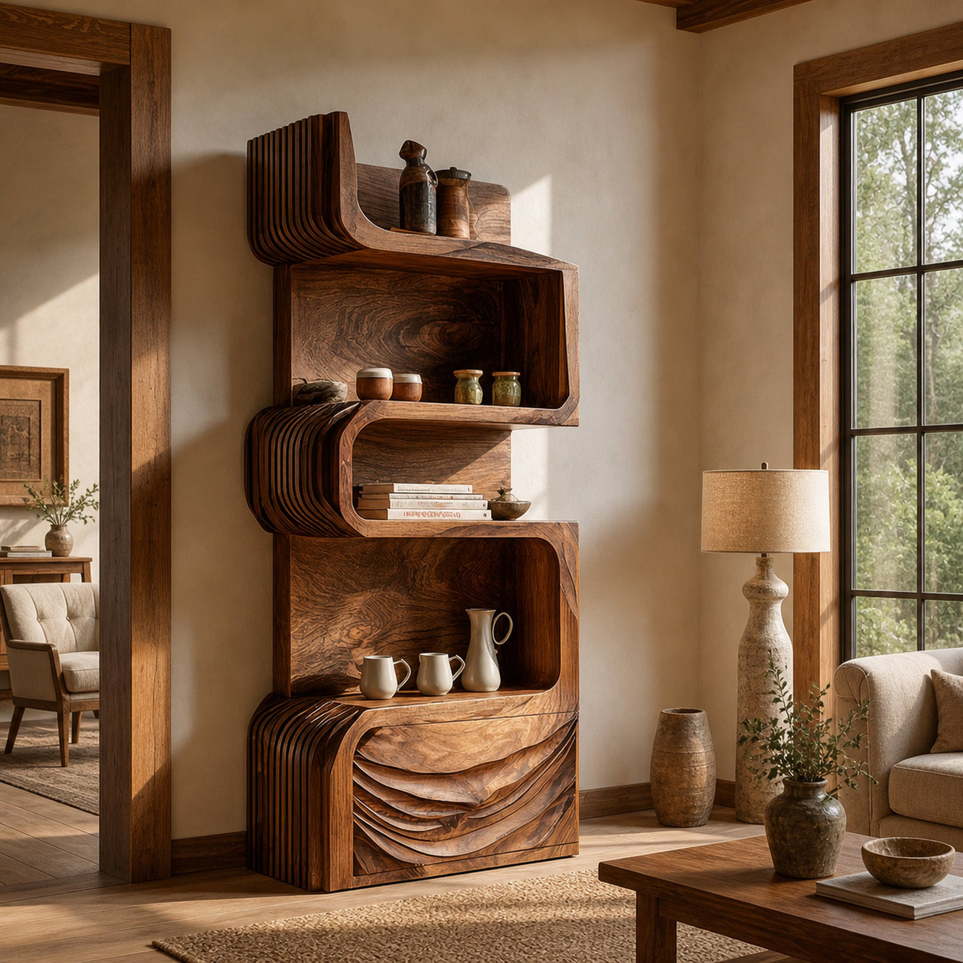 Organic Modern Accent Storage Cabinet Shelves For Living Room