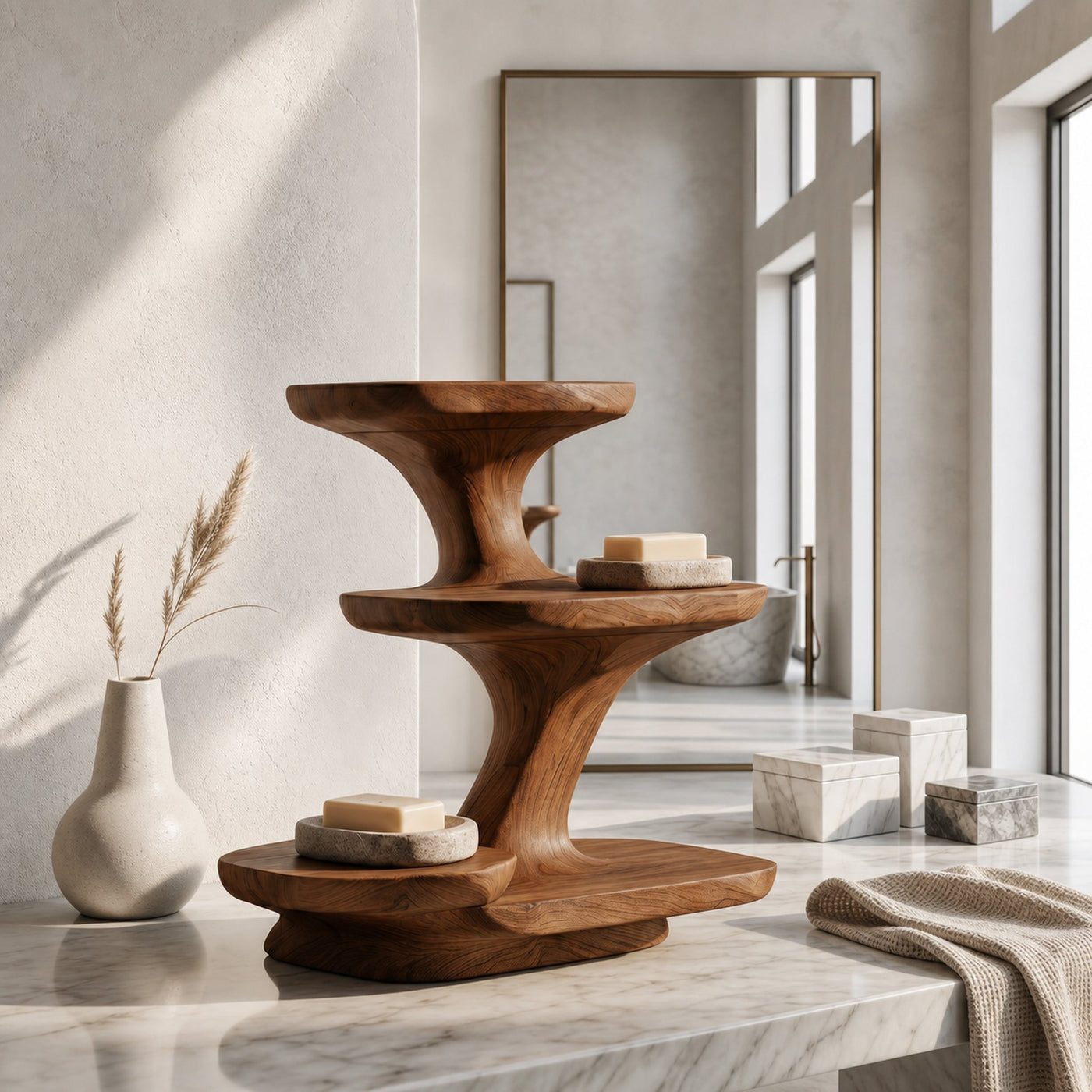 Organic Modern Bathroom Vanity Shelf With Sculptural Tiered Storage For Bathroom - product view 6