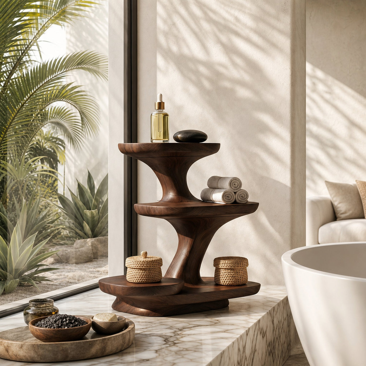 Organic Modern Bathroom Vanity Shelf With Sculptural Tiered Storage For Bathroom - product view 7