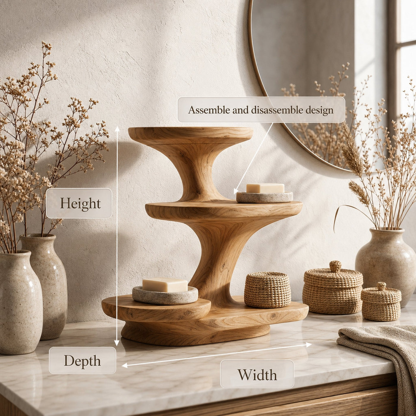 Organic Modern Bathroom Vanity Shelf With Sculptural Tiered Storage For Bathroom - product view 8